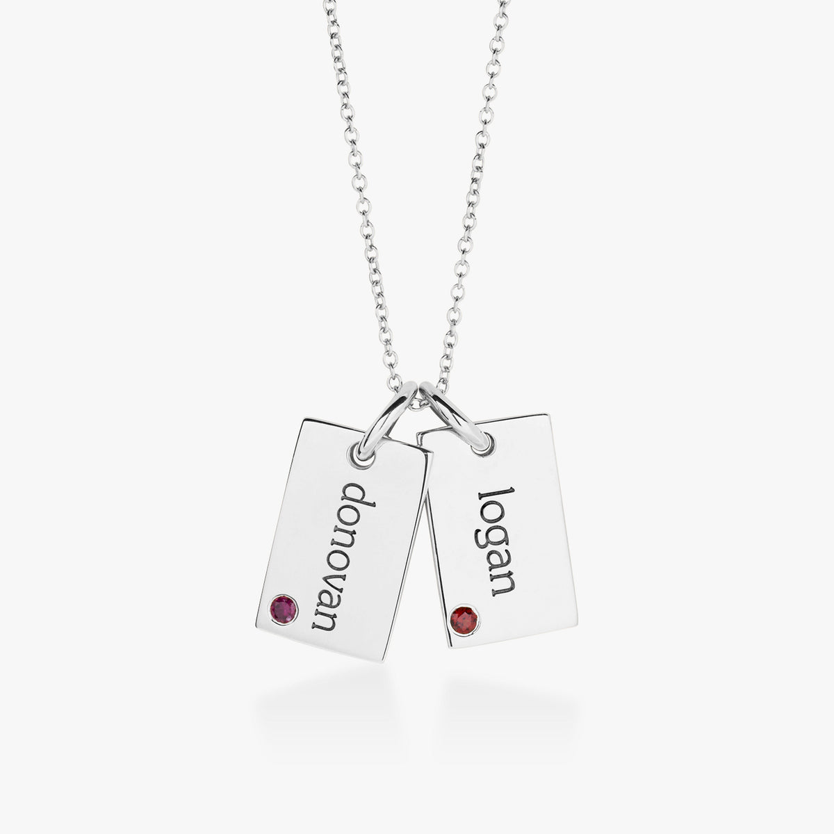 Mini Dog Tag Necklace with Birthstones - 2 Tags