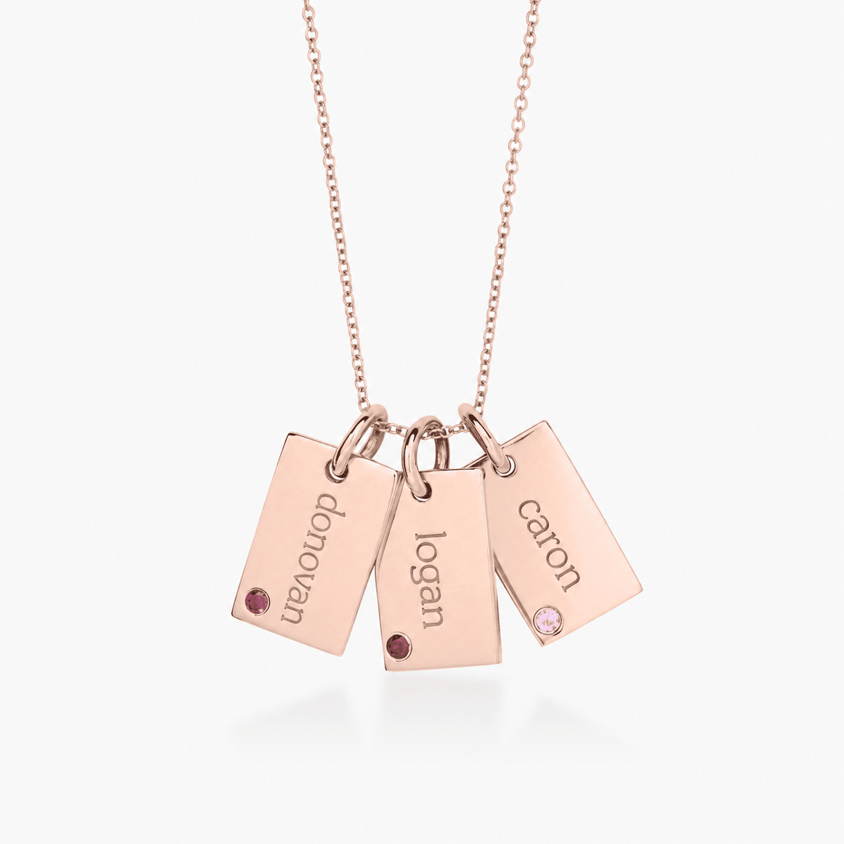 Mini Dog Tag Necklace with Birthstones - 3 Tags