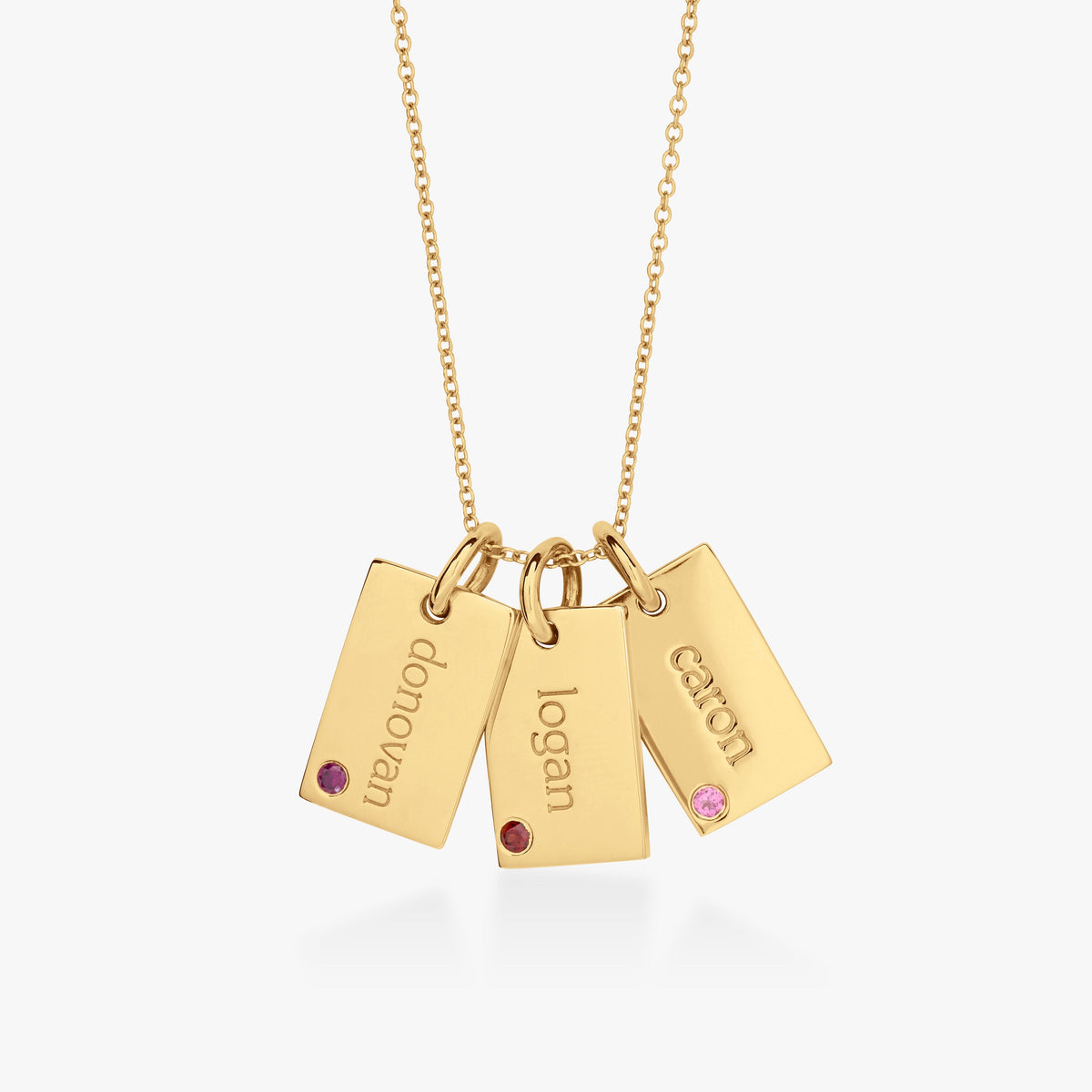 Mini Dog Tag Necklace with Birthstones - 3 Tags