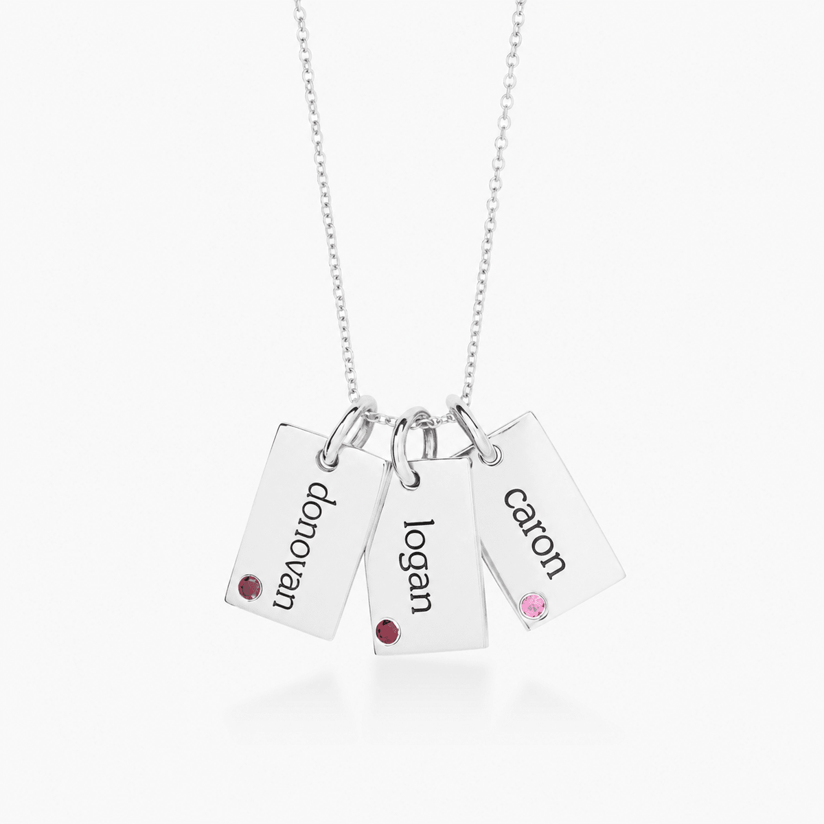 Mini Dog Tag Necklace with Birthstones - 3 Tags