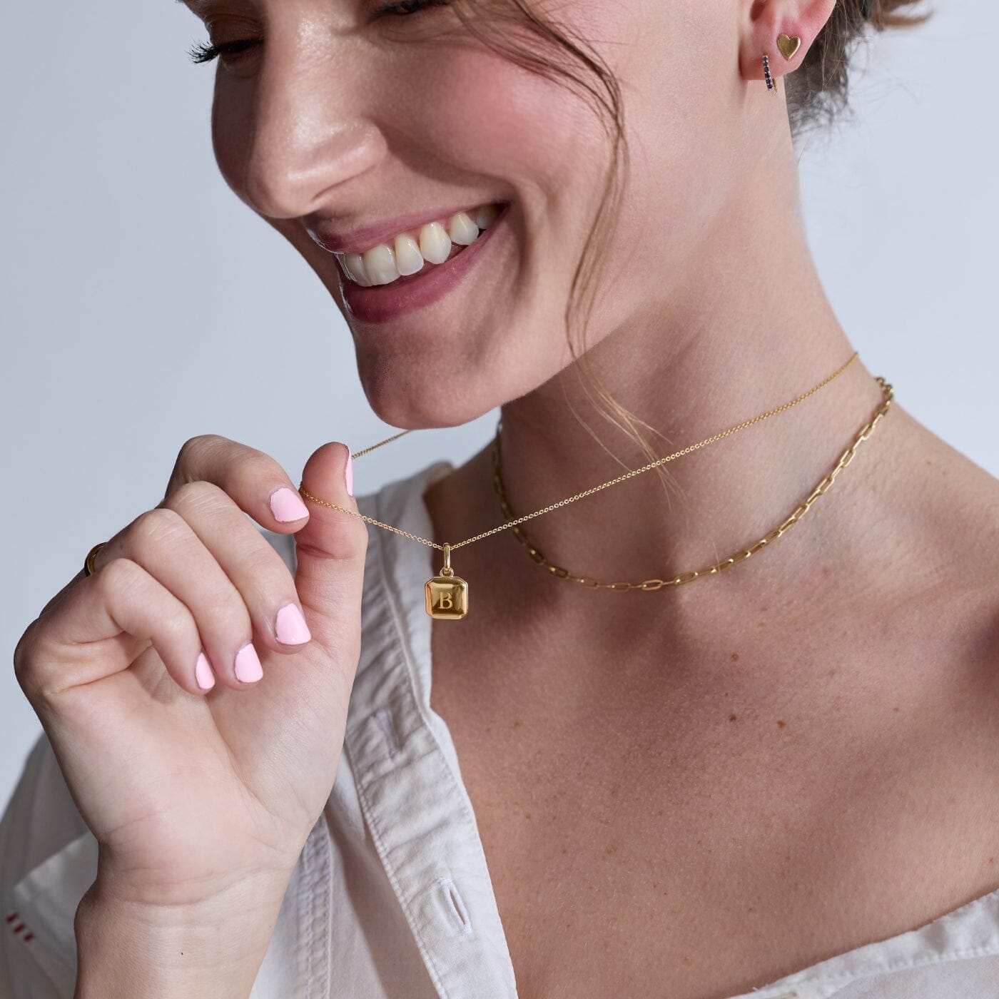 Square Mini Locket Necklace with Pavé Jump Ring