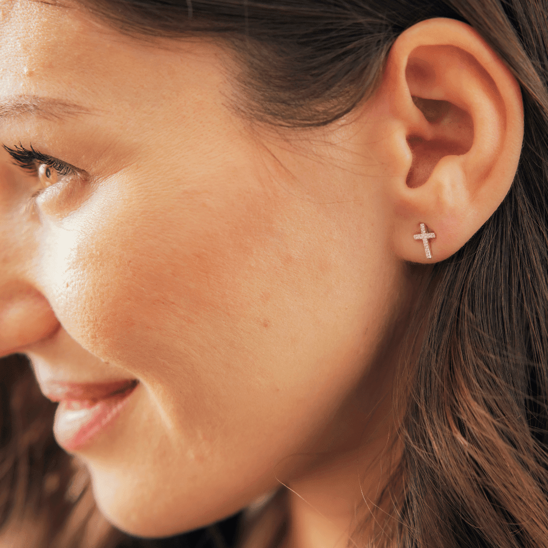 Pavé Cross Stud Earrings