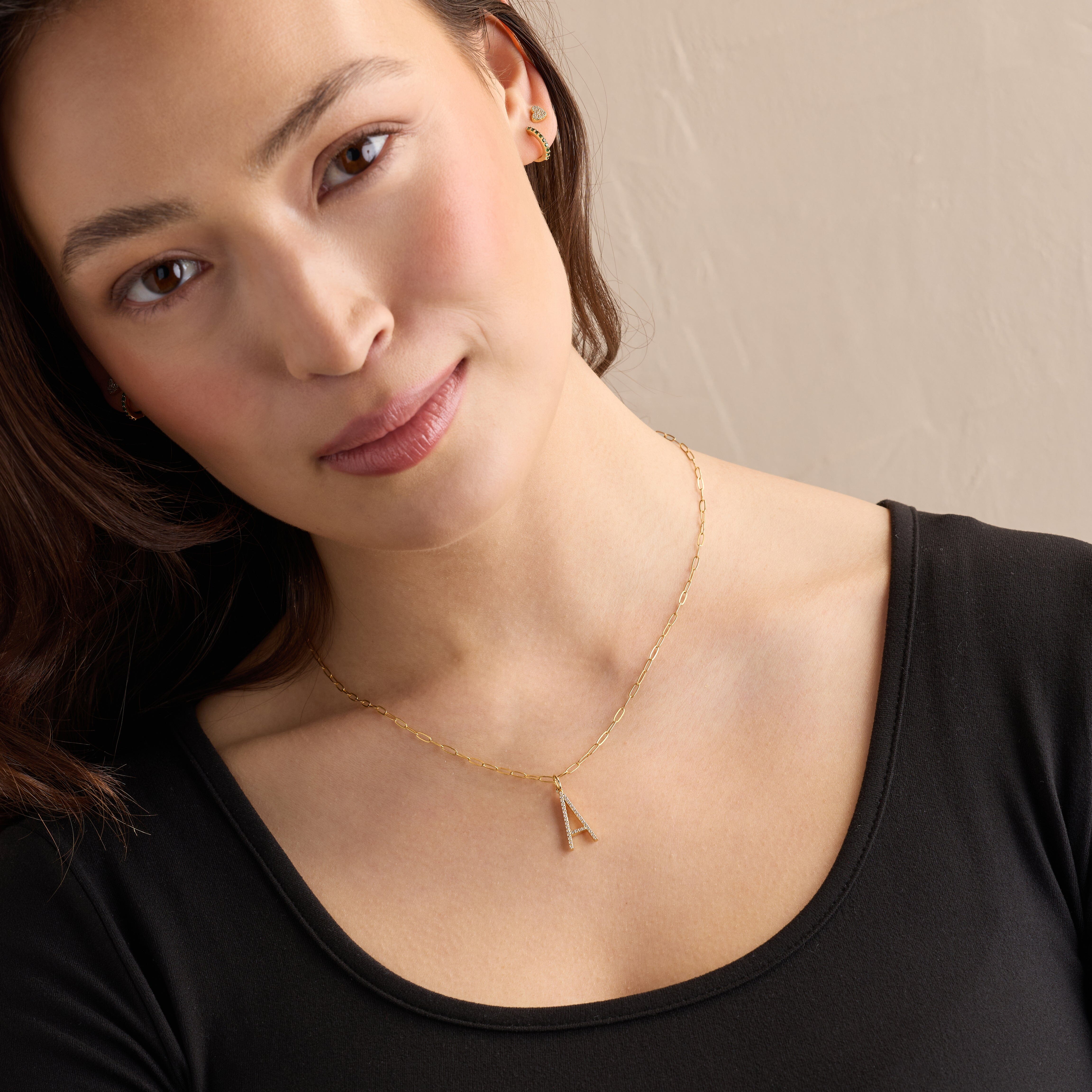 Pavé Elongated Initial Necklace