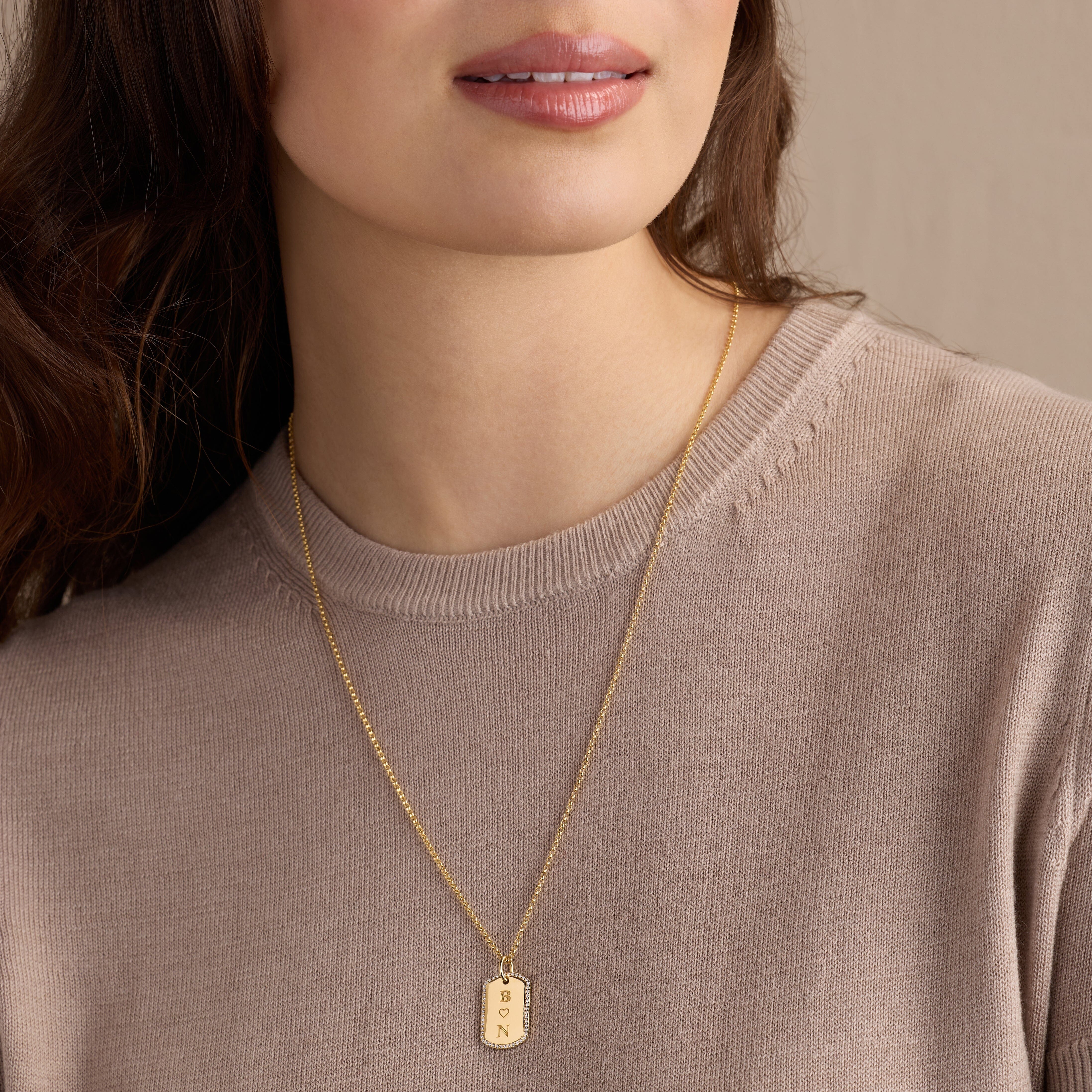 Pavé Monogram Large Dog Tag Necklace