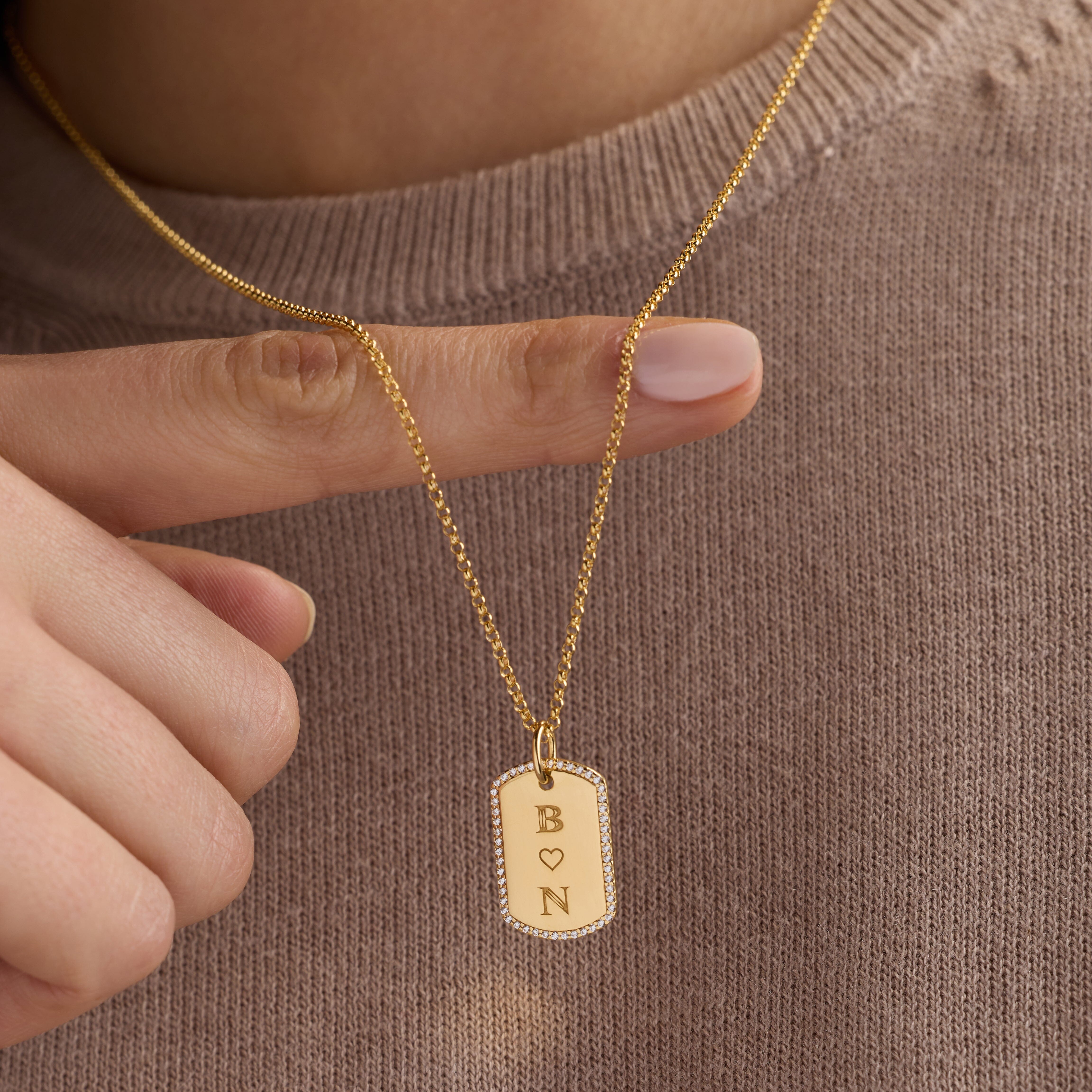 Pavé Monogram Large Dog Tag Necklace