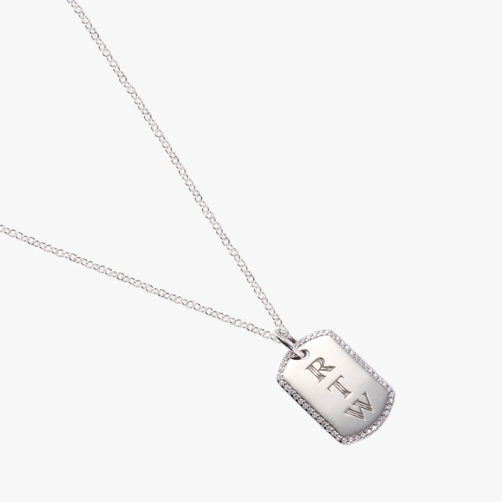 Pavé Monogram Large Dog Tag Necklace