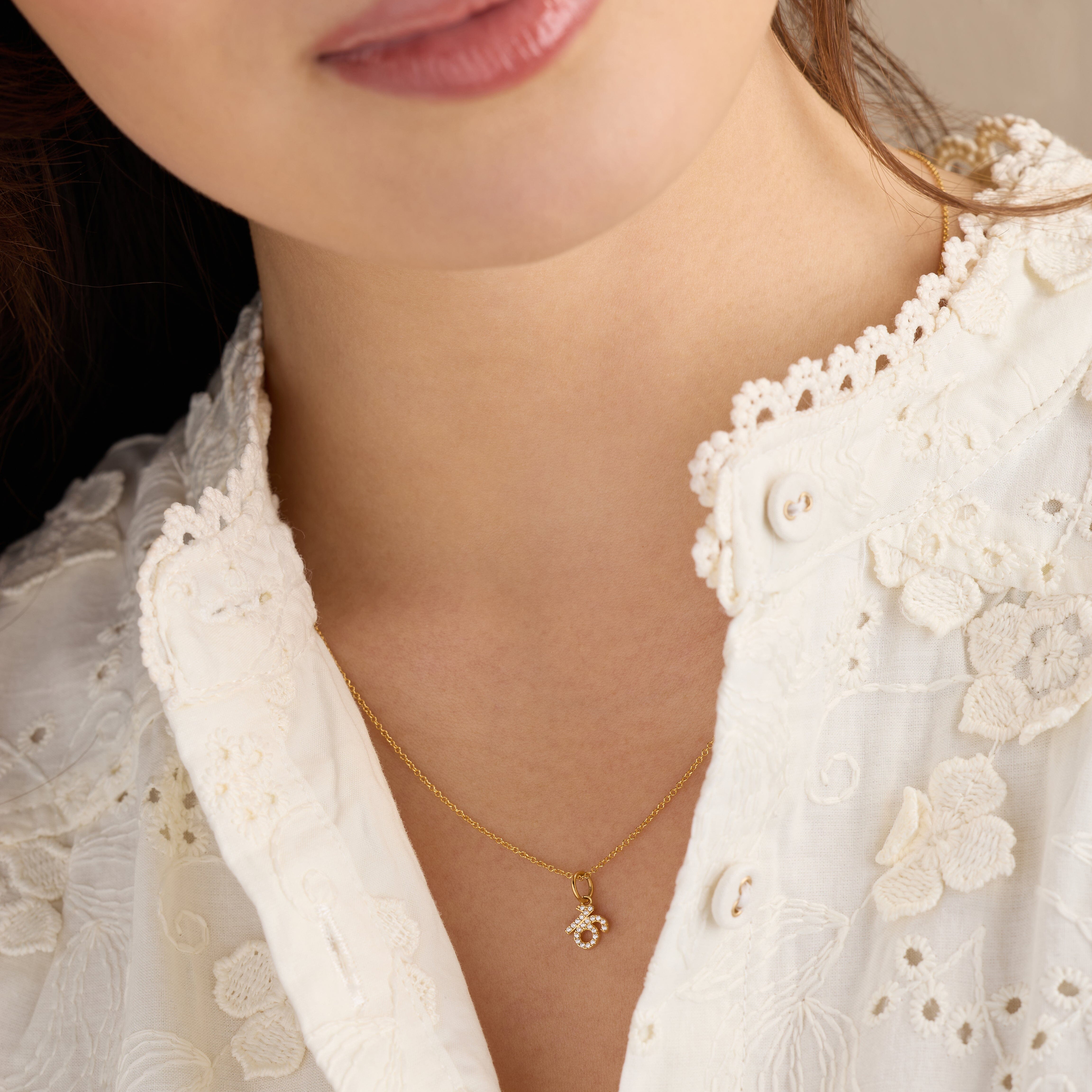 Pavé Number Charm Necklace