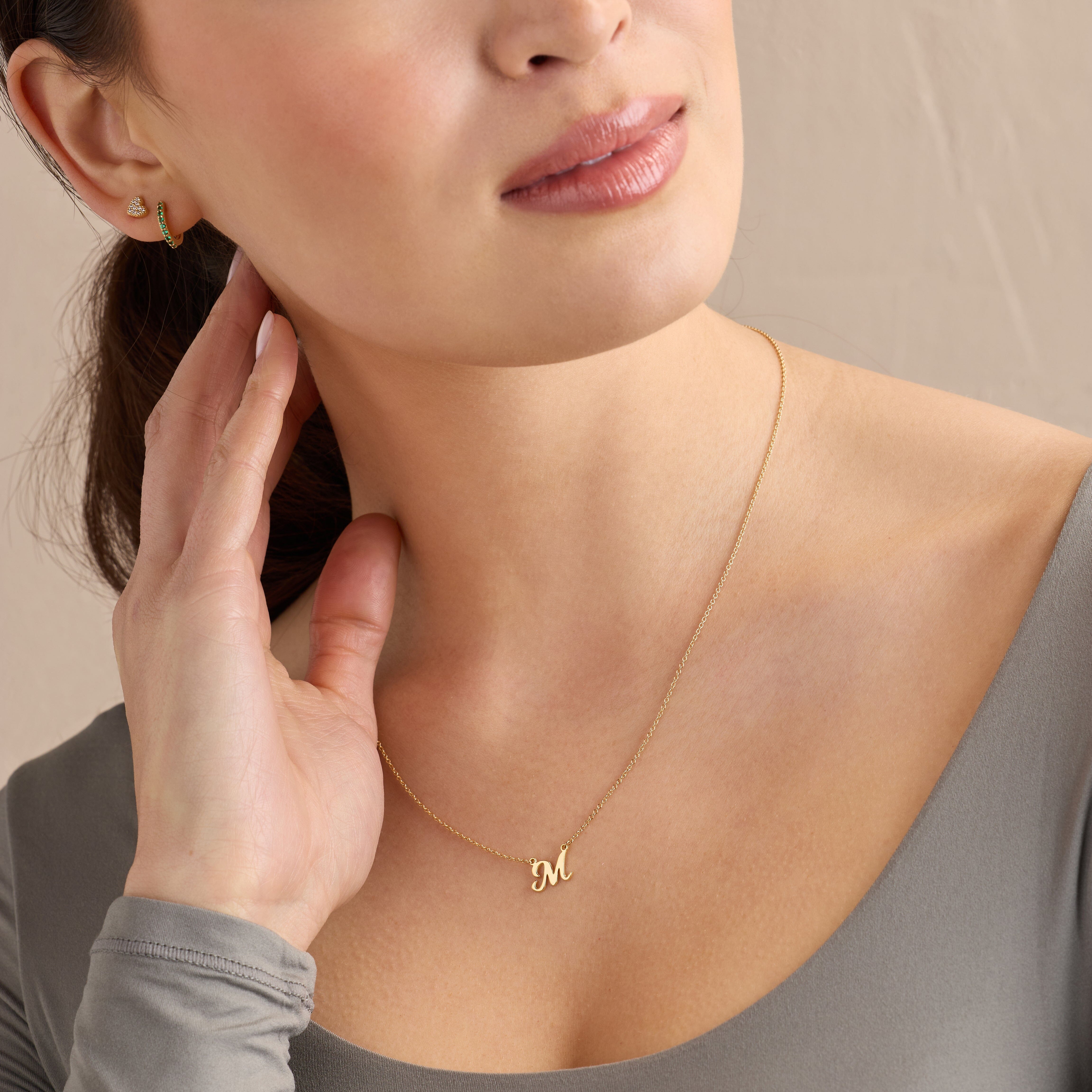 Script Initial Nameplate Necklace