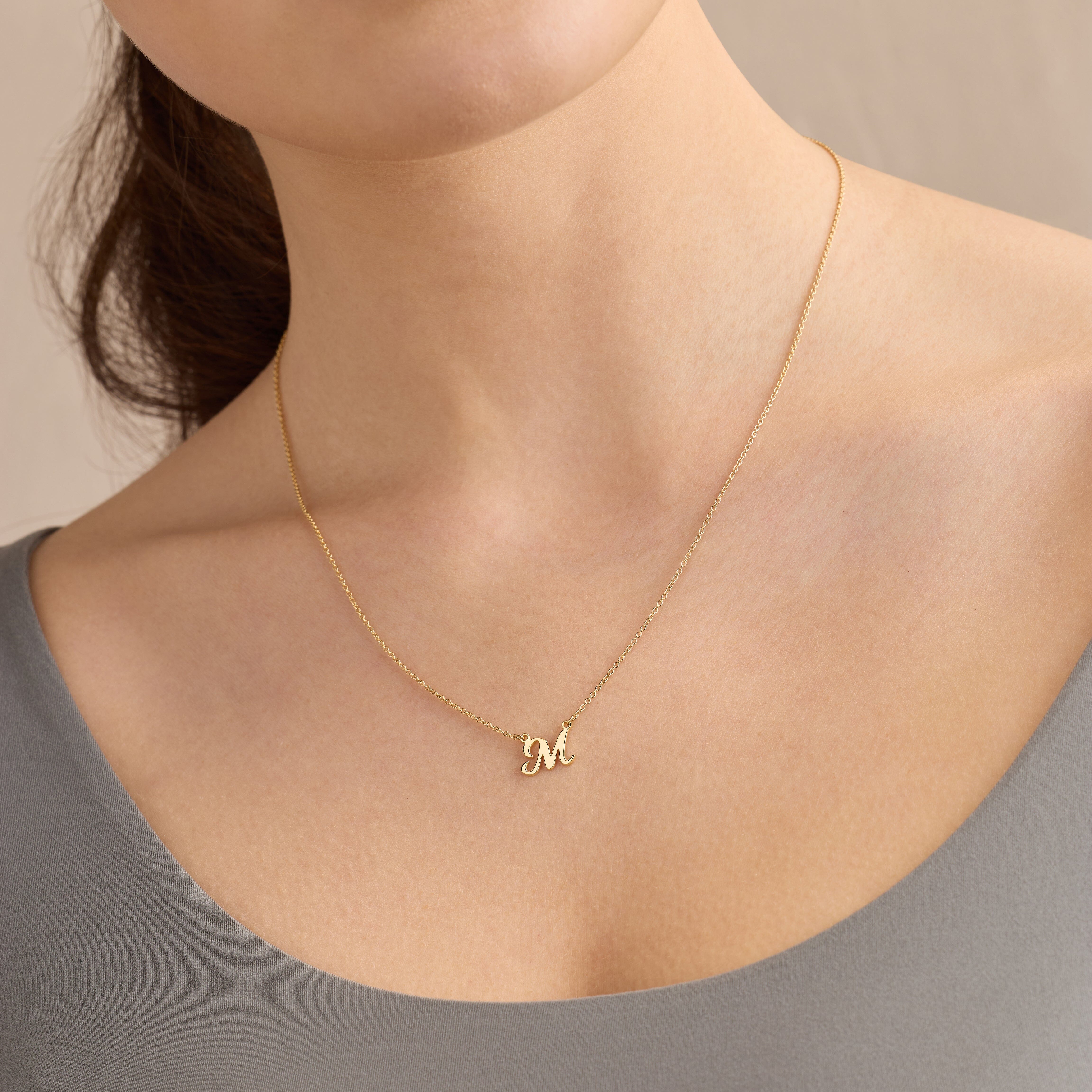 Script Initial Nameplate Necklace