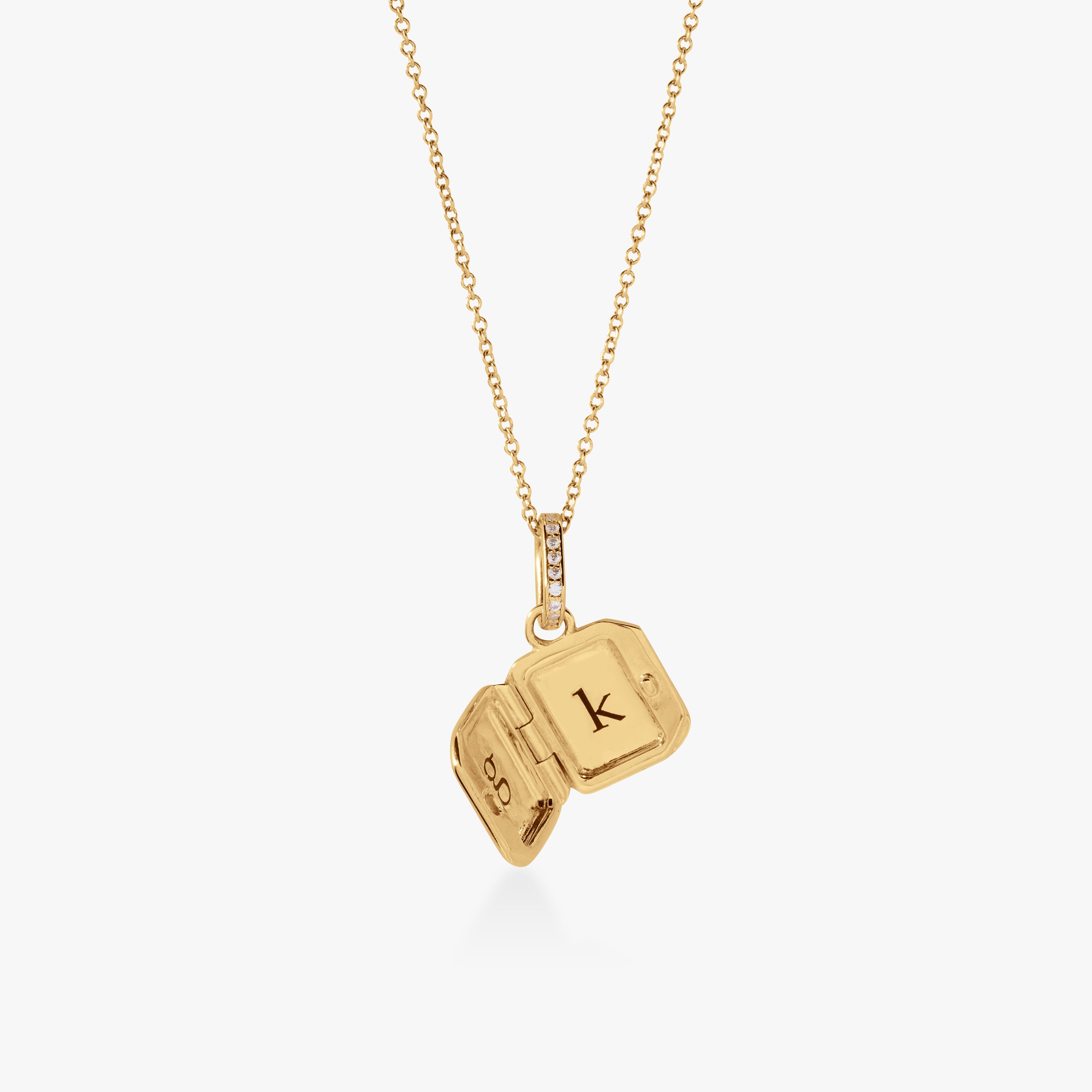 Square Mini Locket Necklace with Pavé Jump Ring