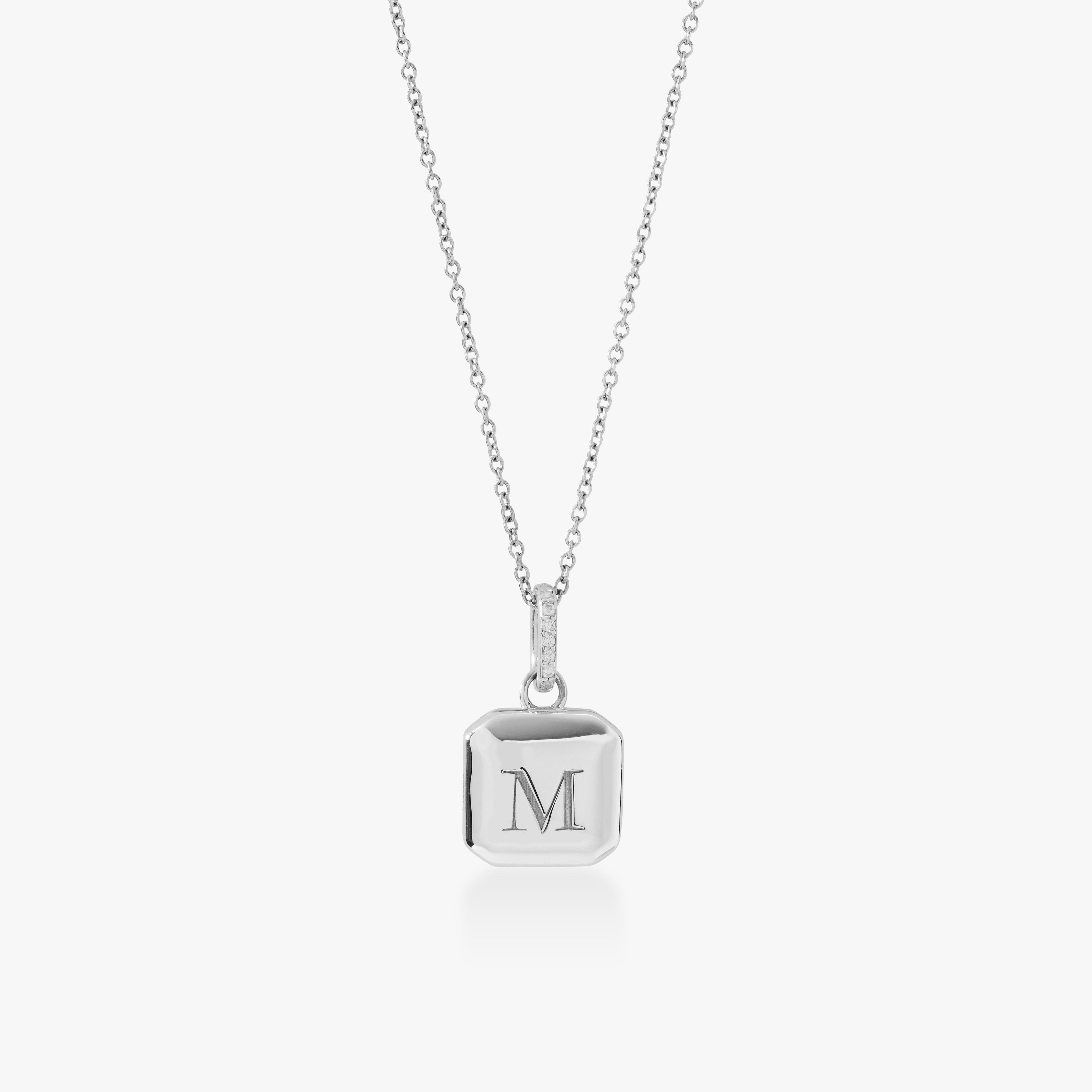 Square Mini Locket Necklace with Pavé Jump Ring