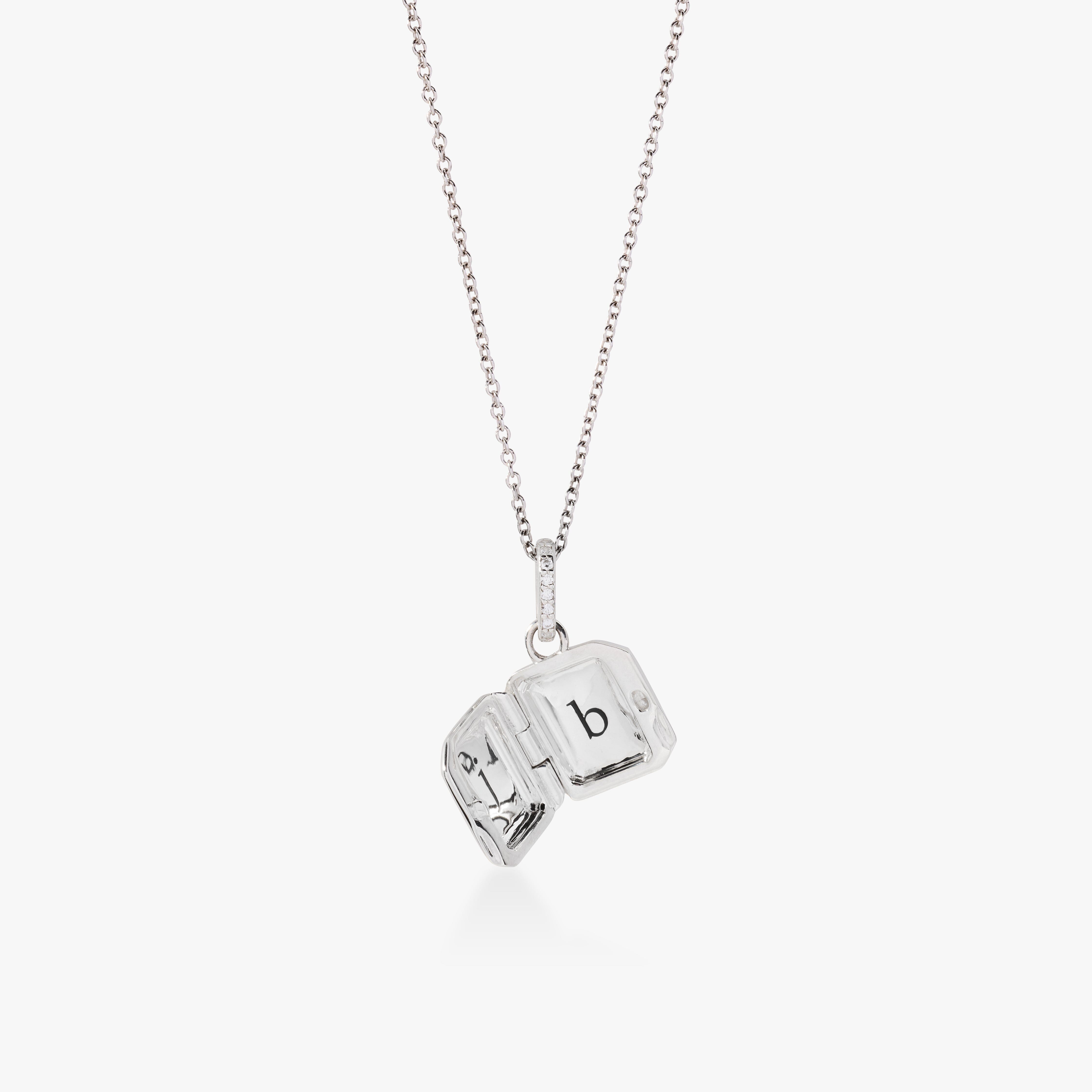 Square Mini Locket Necklace with Pavé Jump Ring