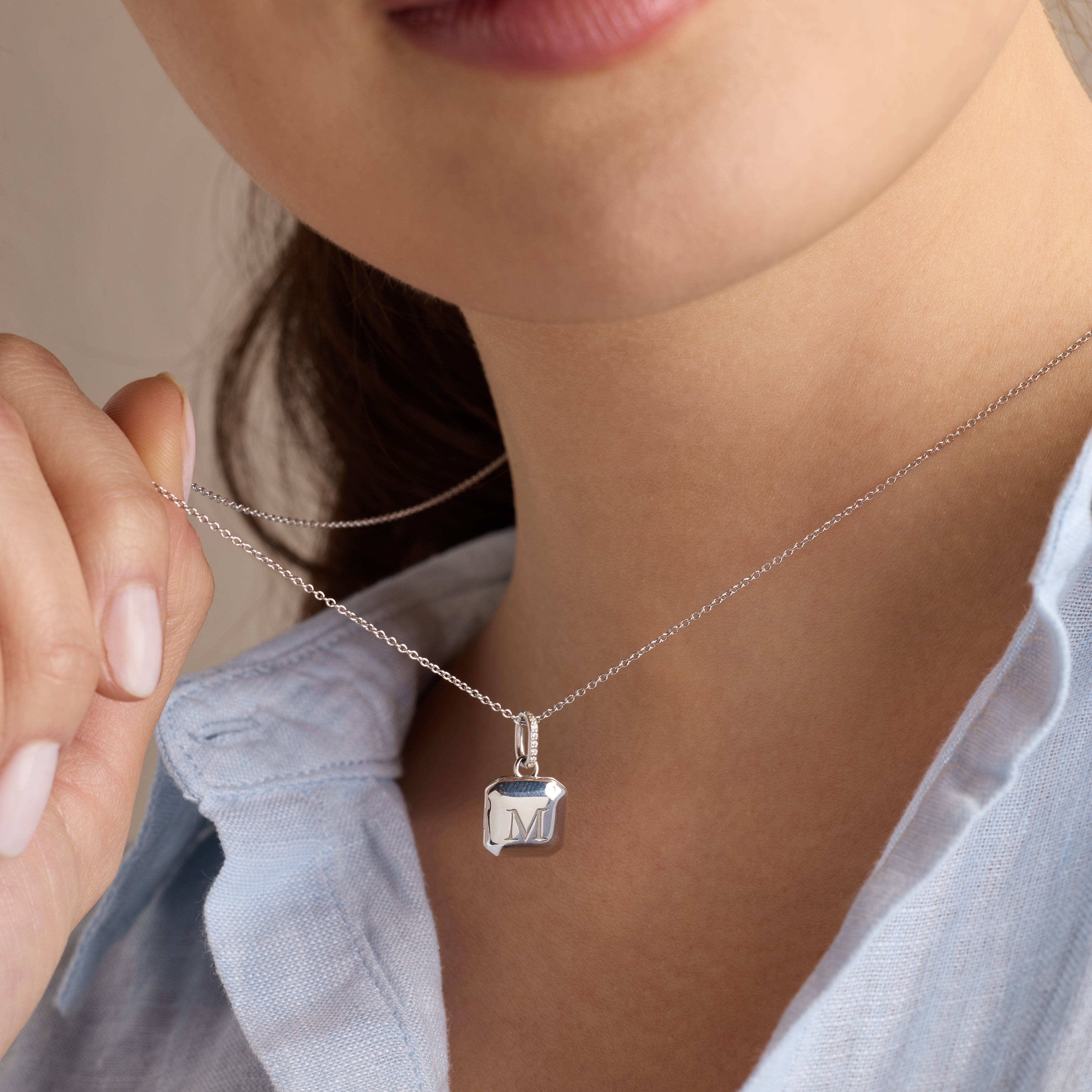 Square Mini Locket Necklace with Pavé Jump Ring