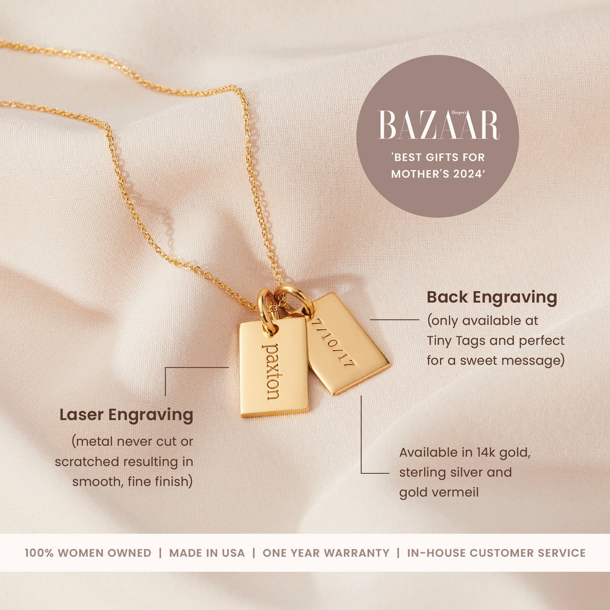 Engraved Solid Gold Dog Tag Engraved 14K Gold Plated Sterling