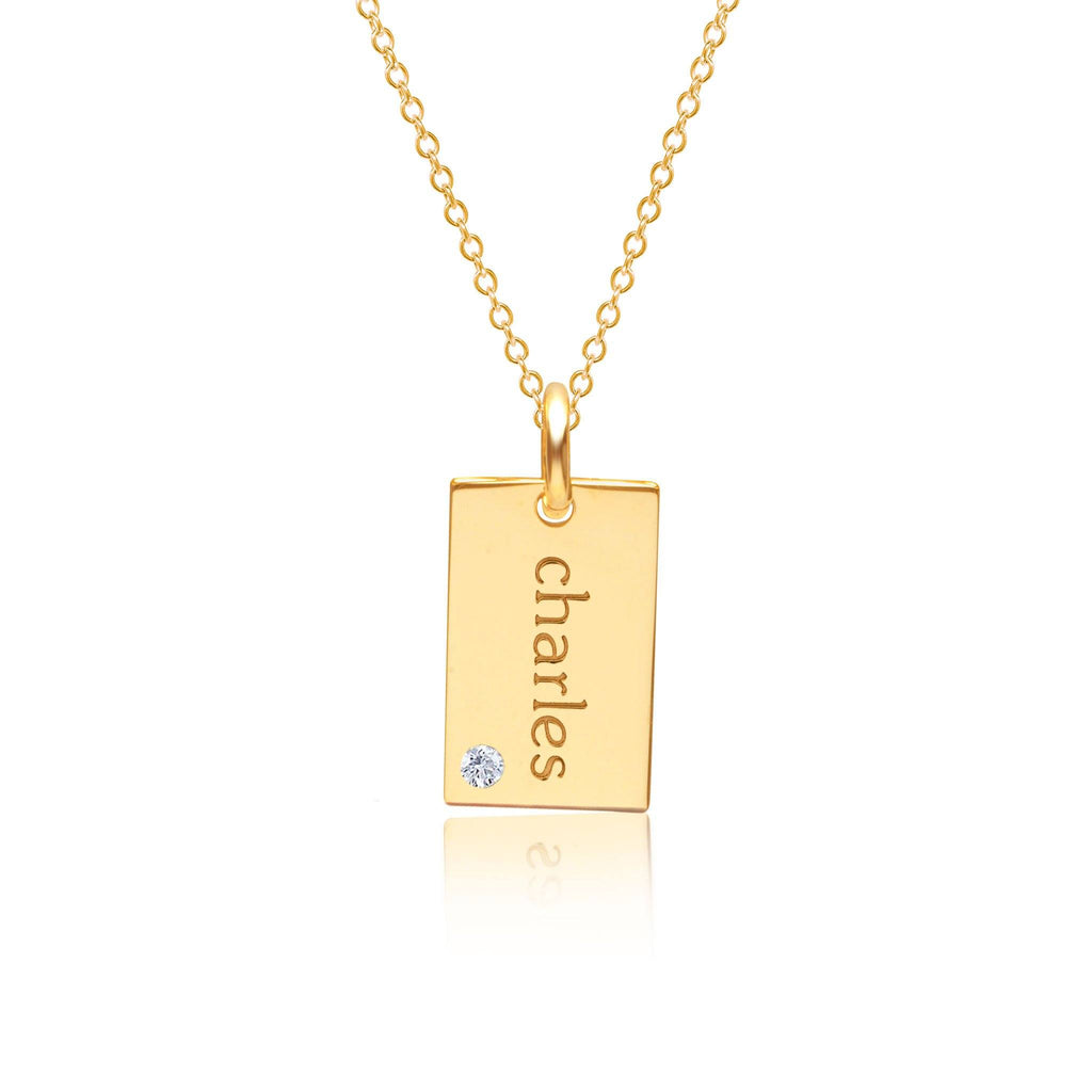 14k Gold Mini Dog Tag Necklace with Birthstone