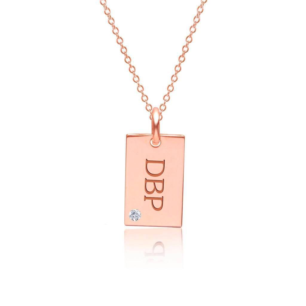14k Gold Monogram Dog Tag Necklace With Birthstone
