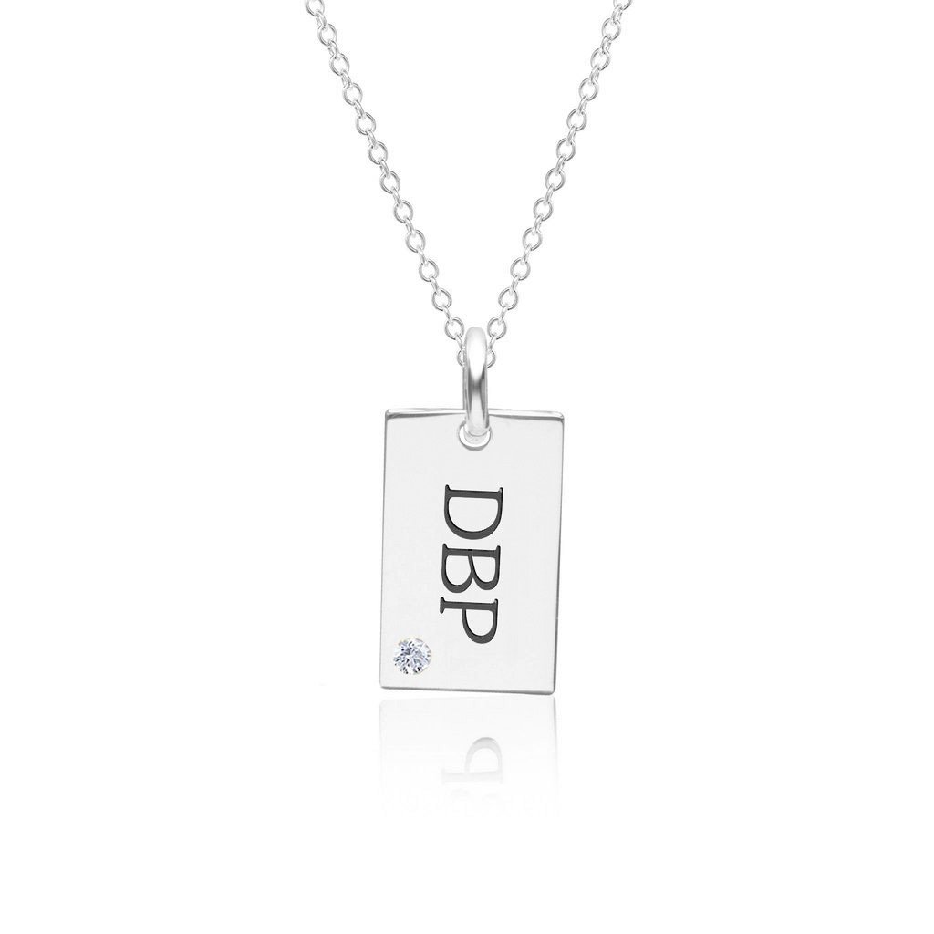 Sterling Silver Monogram Dog Tag Necklace With Birthstone