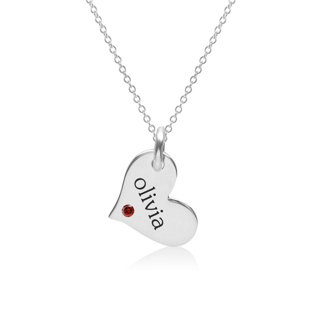 Sterling Silver Heart Necklace with Birthstone