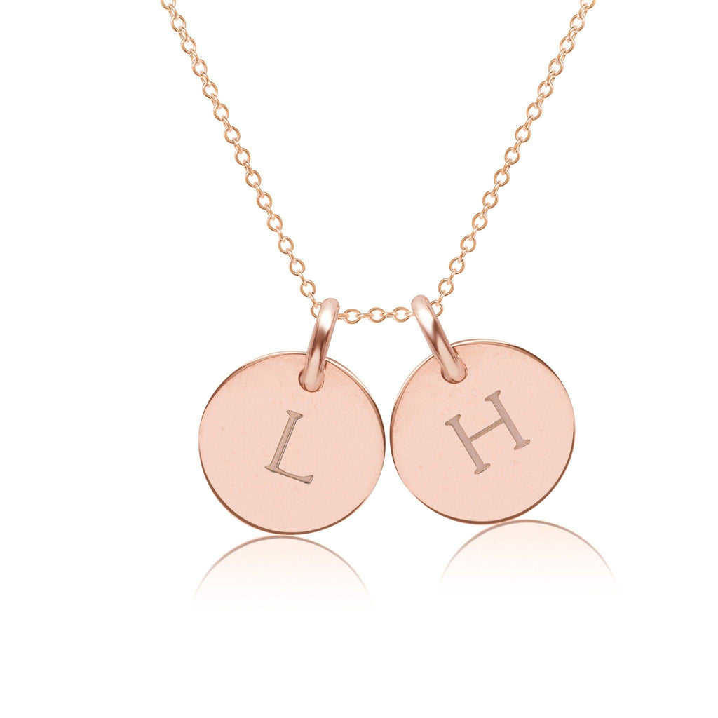 14k Gold Initial Necklace - 2 Circles - Uppercase