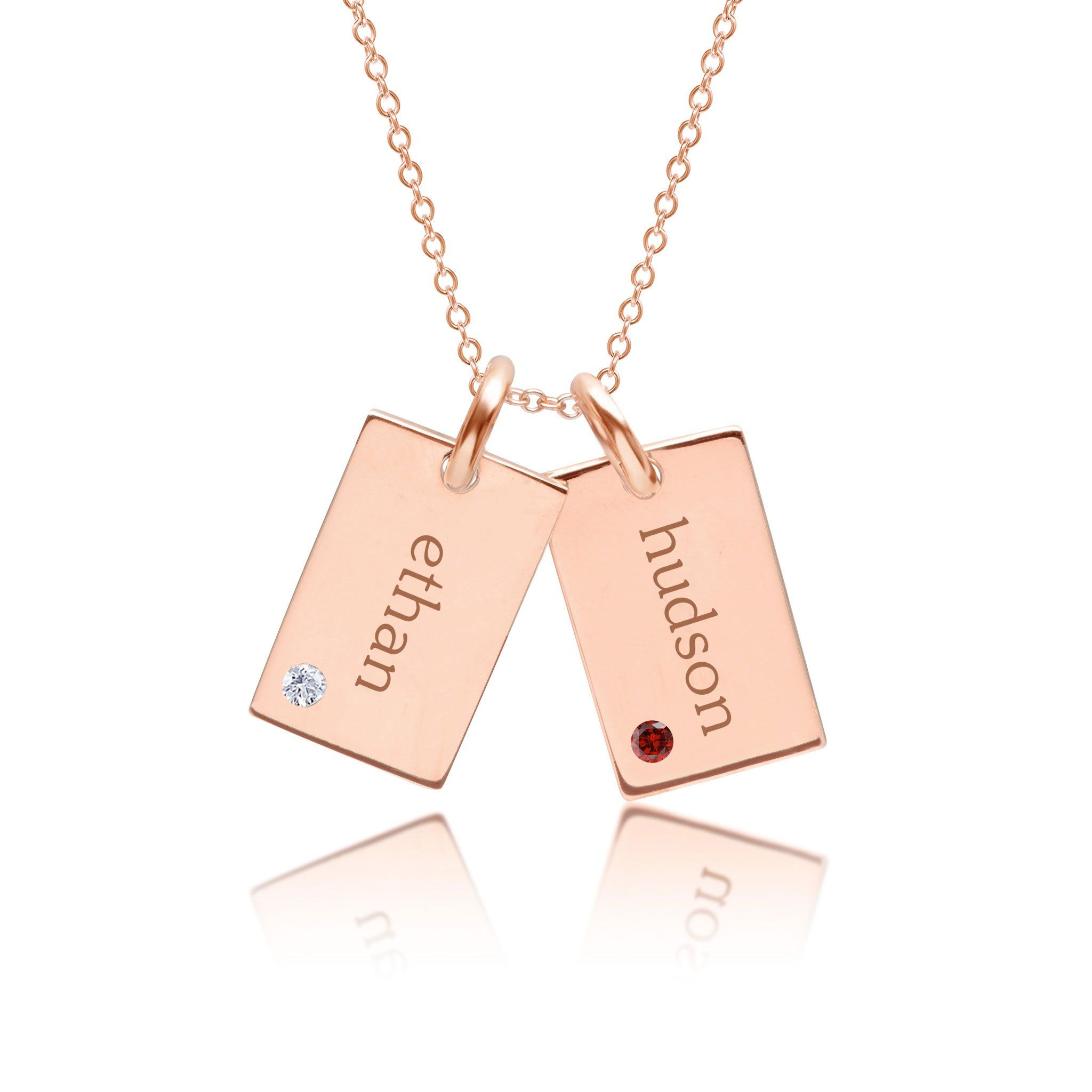 Mini Dog Tag Necklace with Birthstones - 2 Tags