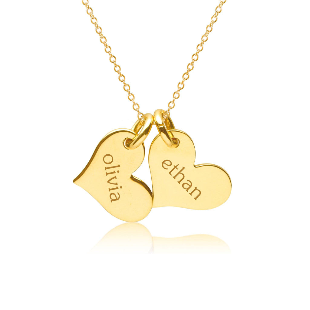 14k Gold Heart Necklace - 2 Hearts