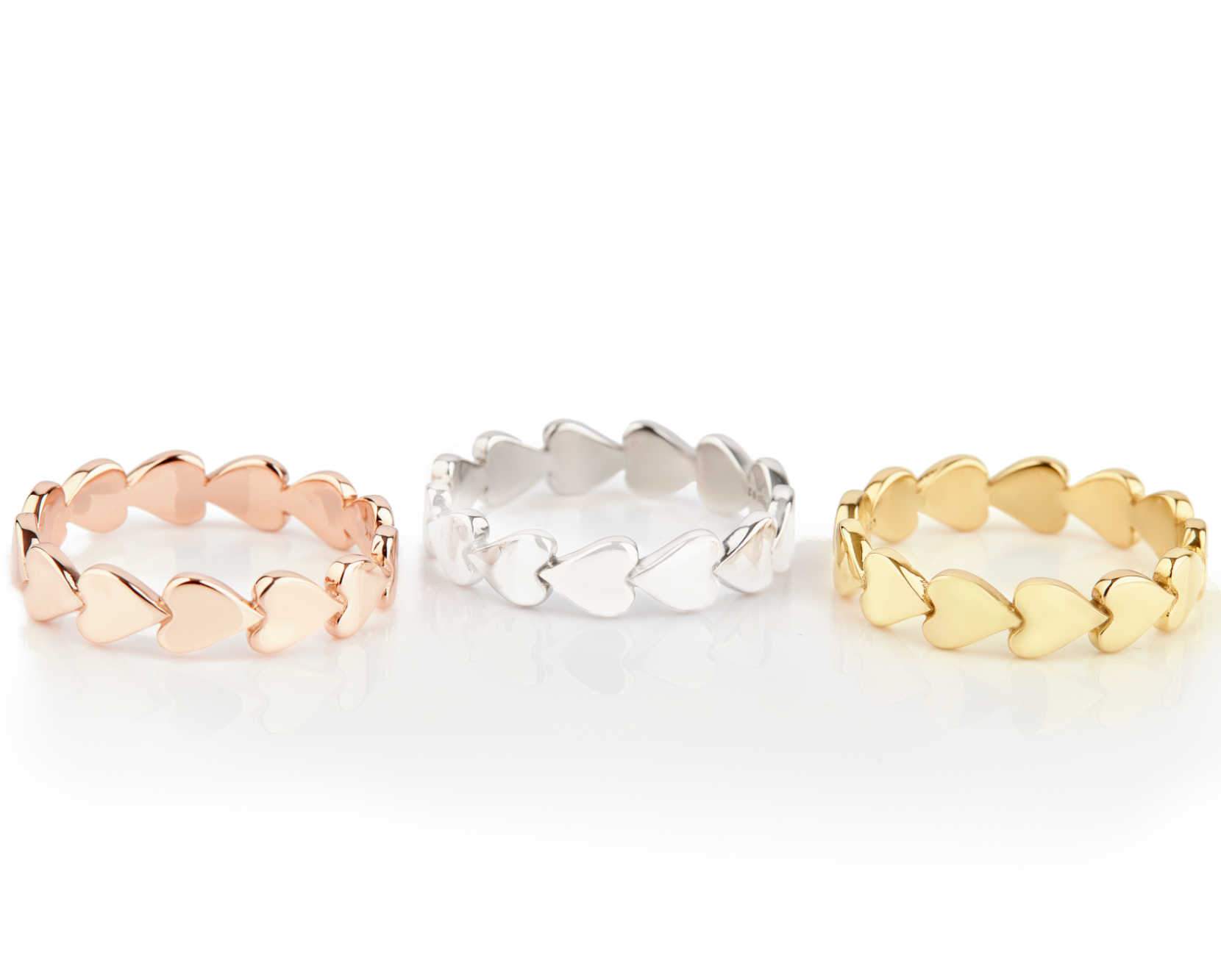 14k Gold Heart Band Set