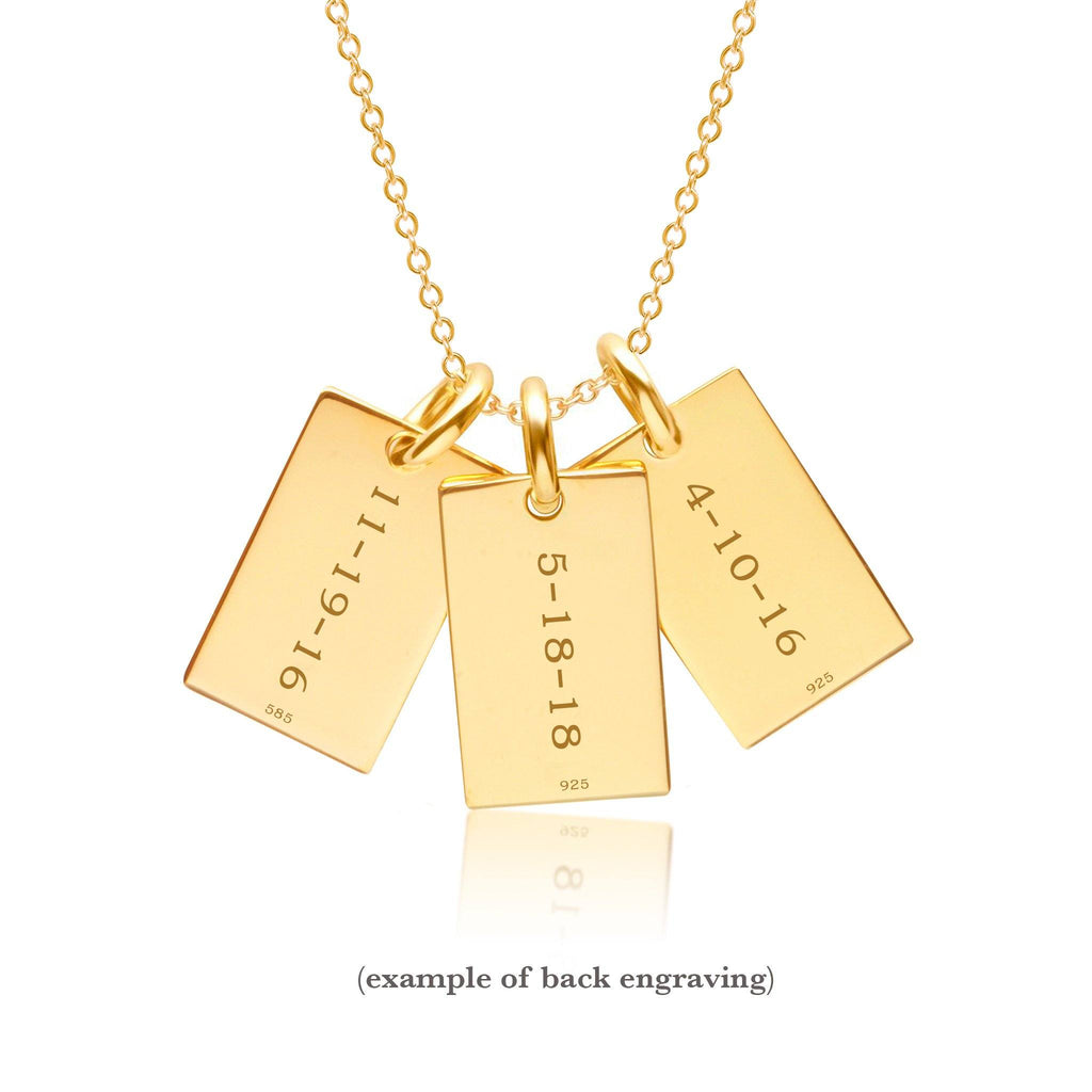 Gold Mini Dog Tag Necklace - 3 Names