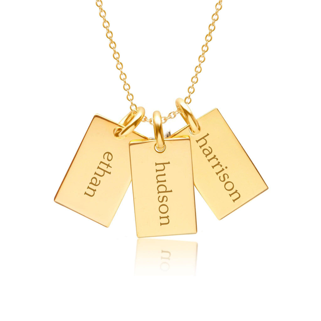 Gold Mini Dog Tag Necklace - 3 Names