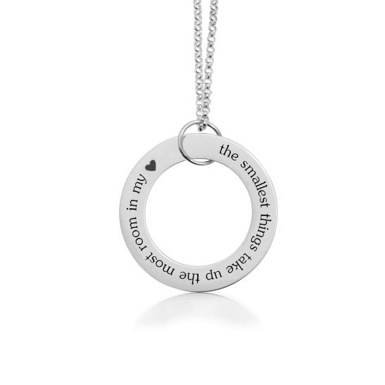 Sterling Silver Circle Pendant Necklace - Custom Phrase or Quote