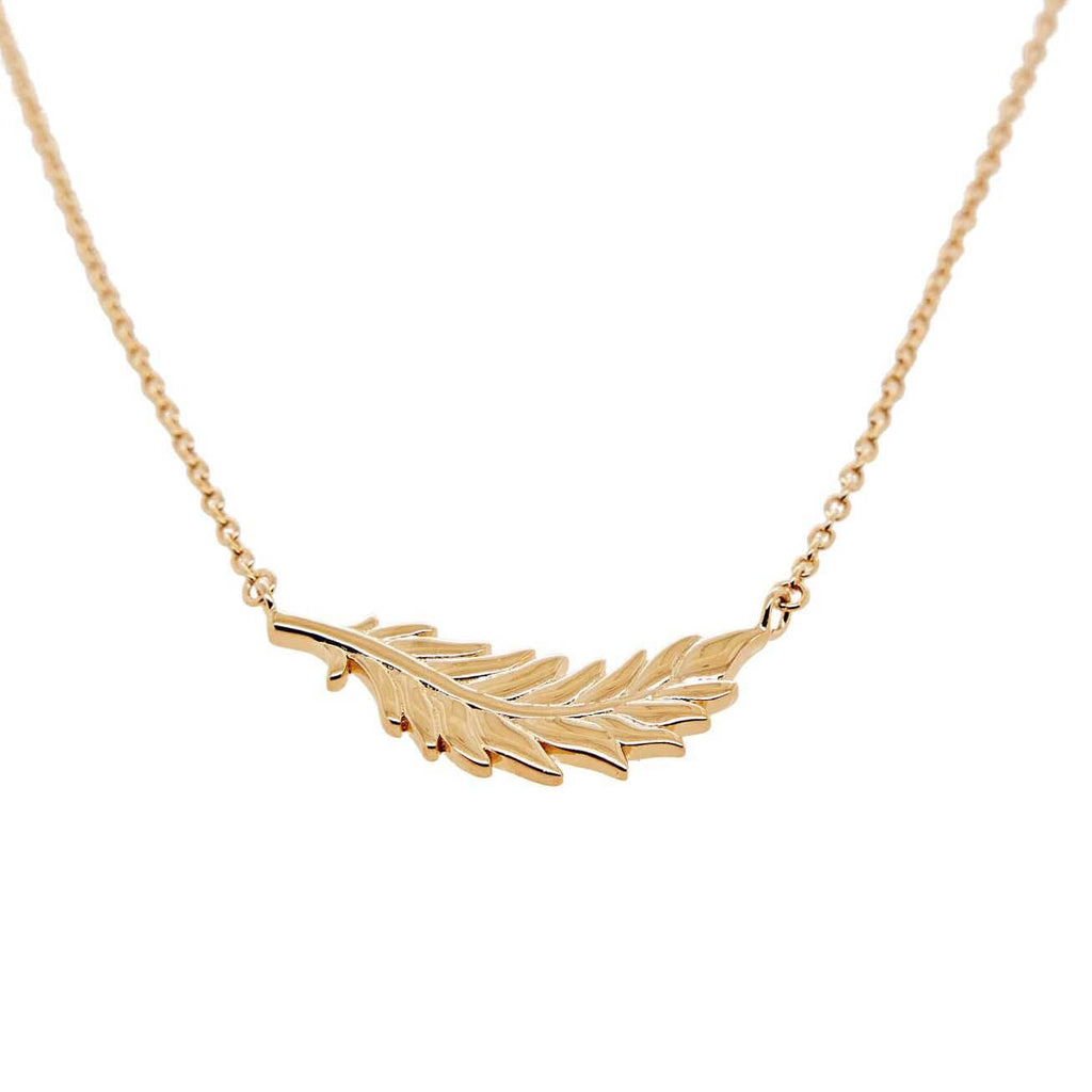 Front of Gold Floating Flamingo Feather Necklace