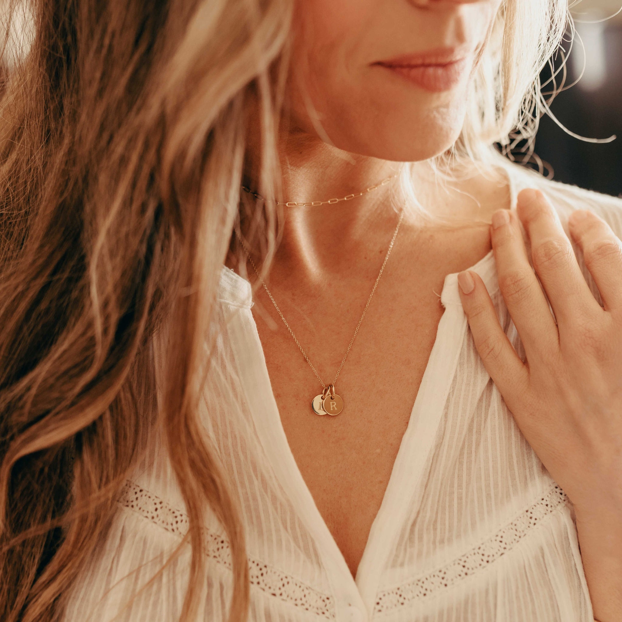 Mini Initial Circle Tag Necklace - Uppercase