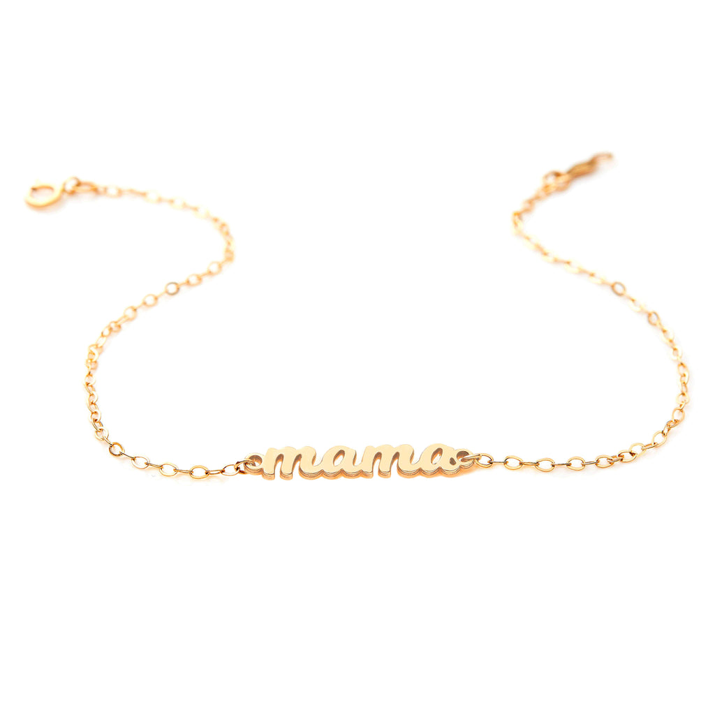 14k Gold Script mama Nameplate Chain Bracelet