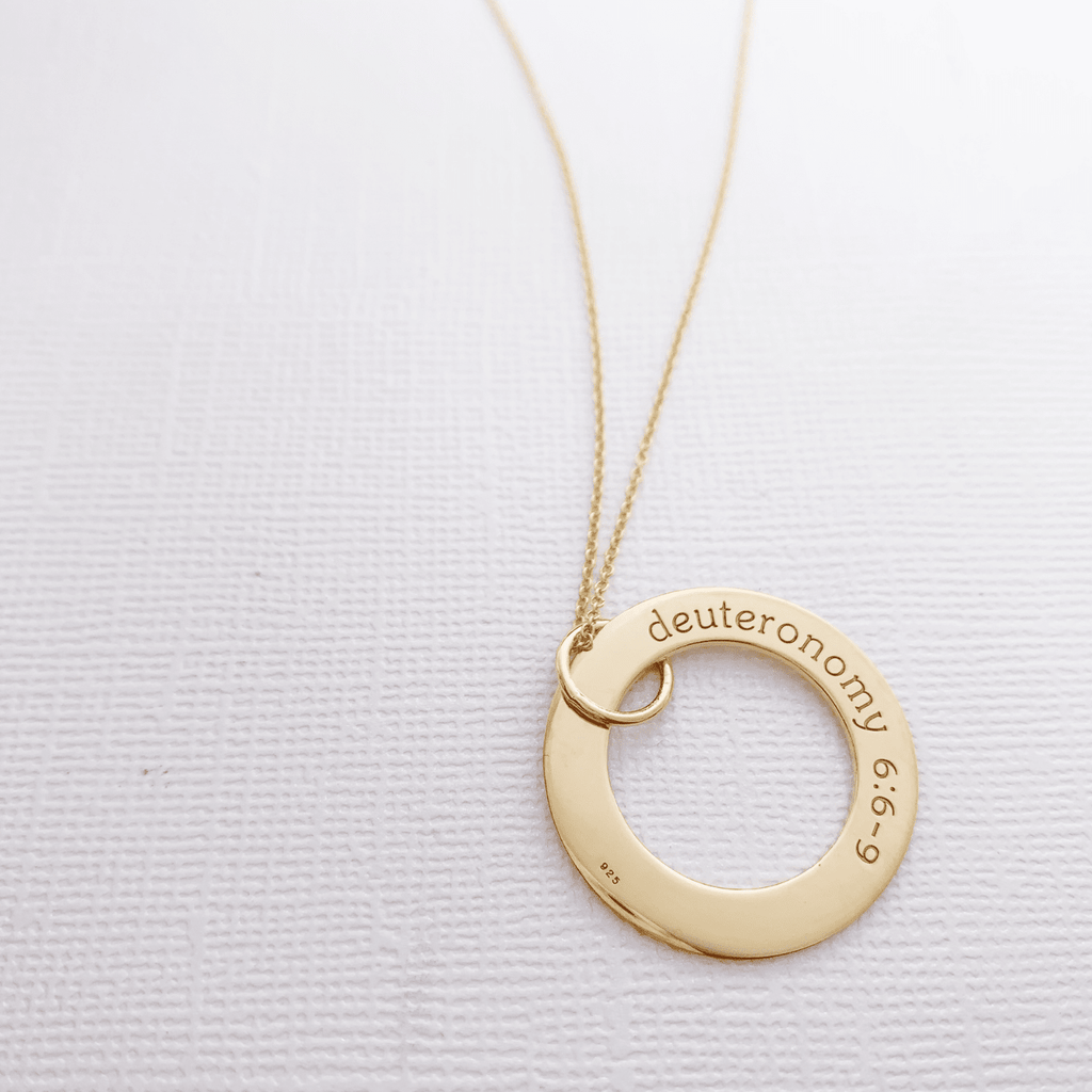 Gold Circle Pendant Necklace - Custom Phrase or Quote