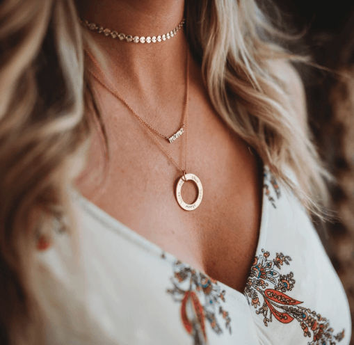 Gold Circle Pendant Necklace - 5 Names
