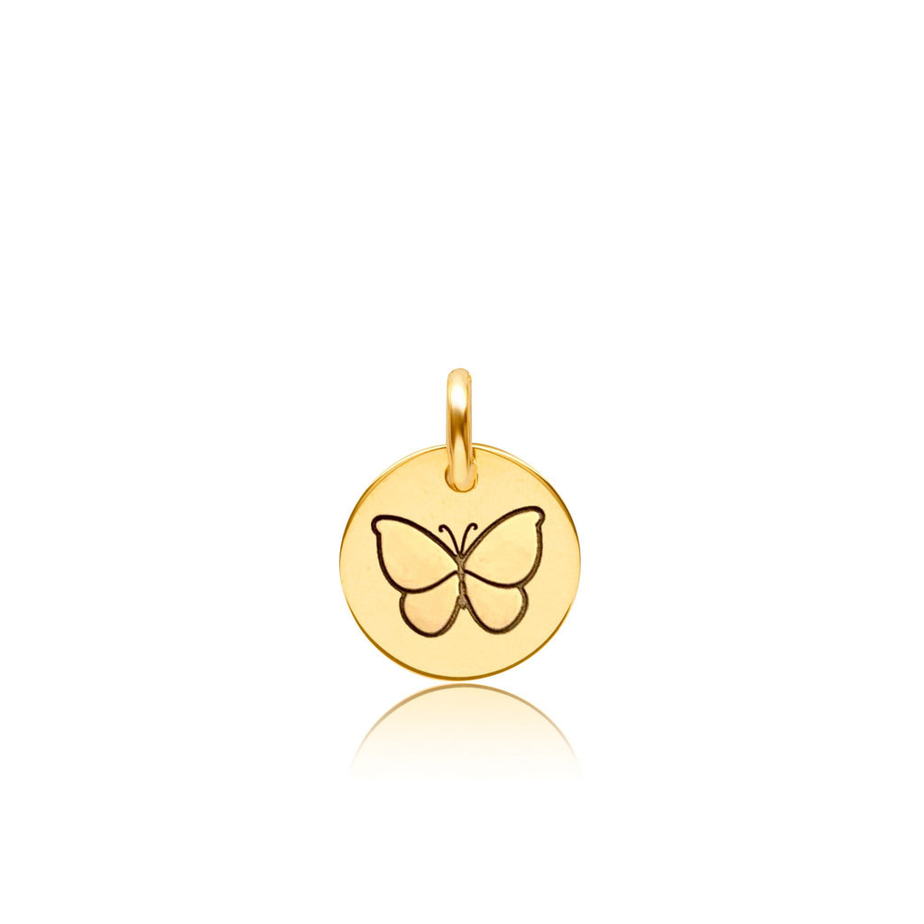 14k Gold Engravable Butterfly Circle Tag