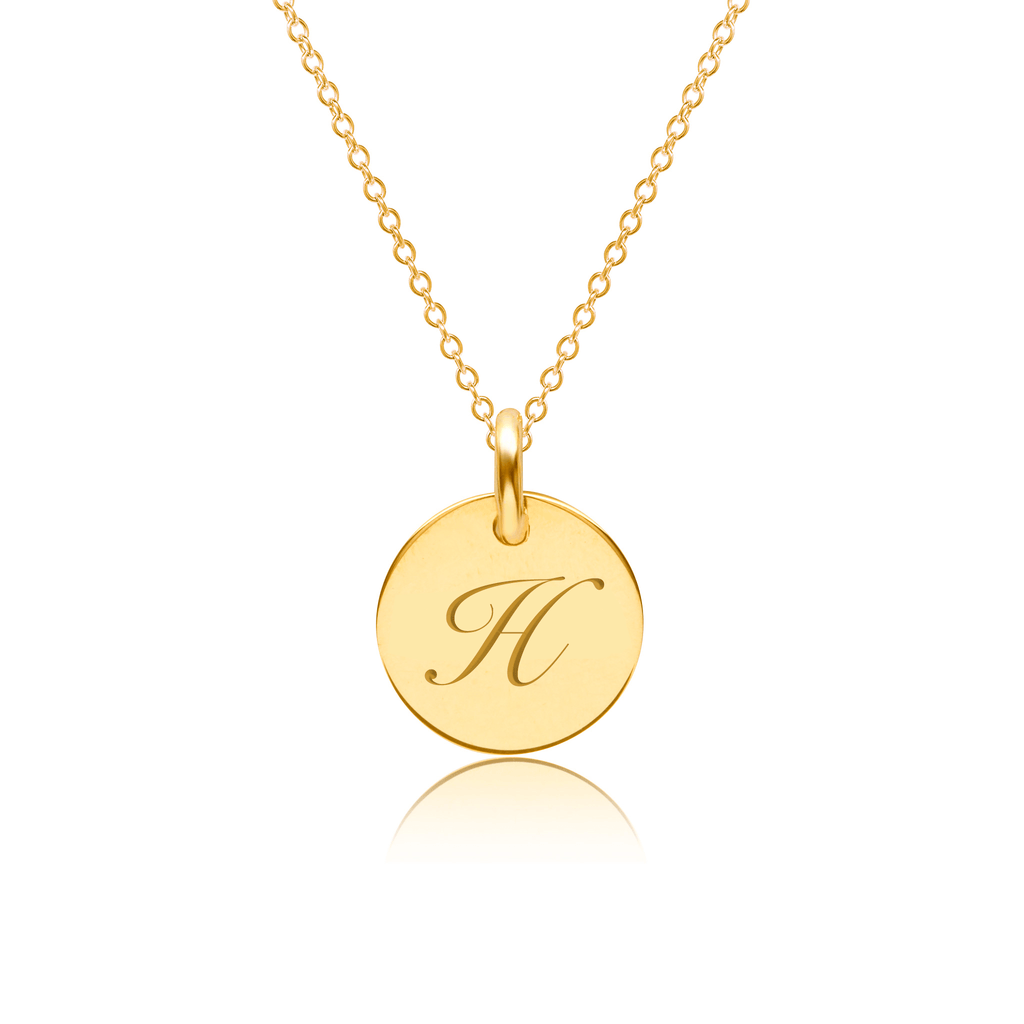 Gold Script Initial Circle Necklace