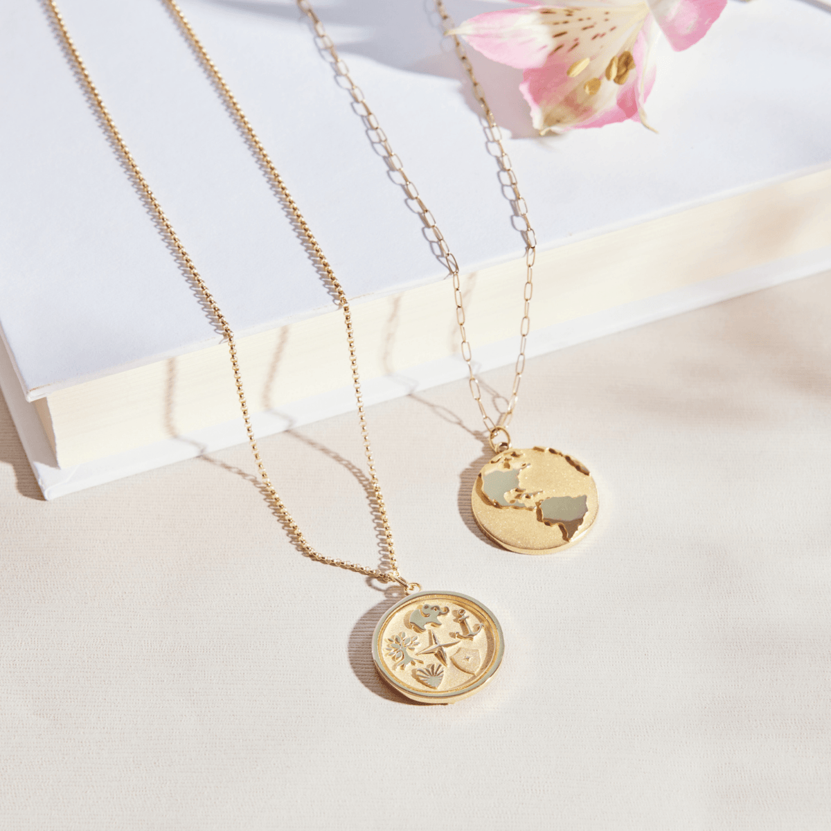 World map sales coin necklace