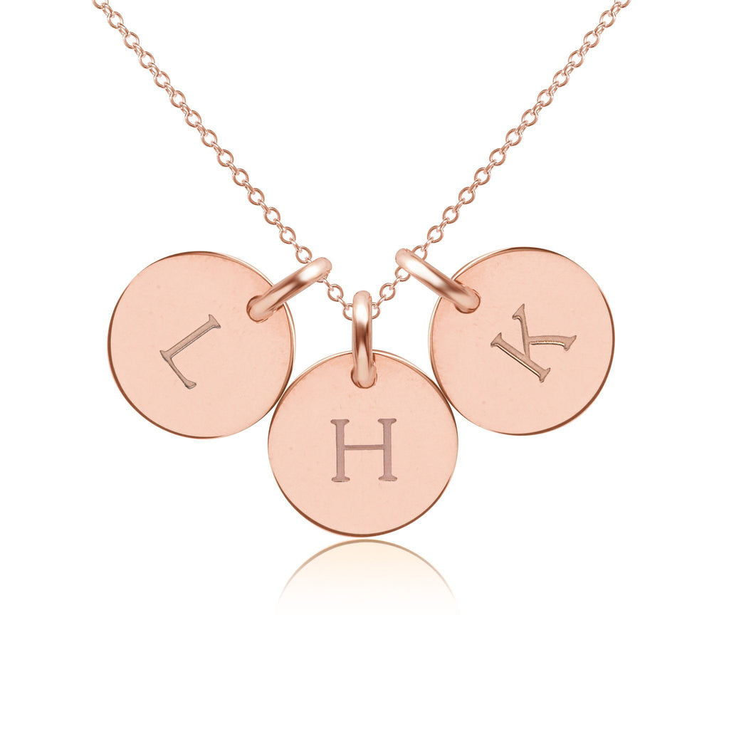14k Gold Initial Necklace - 3 Circles - Uppercase