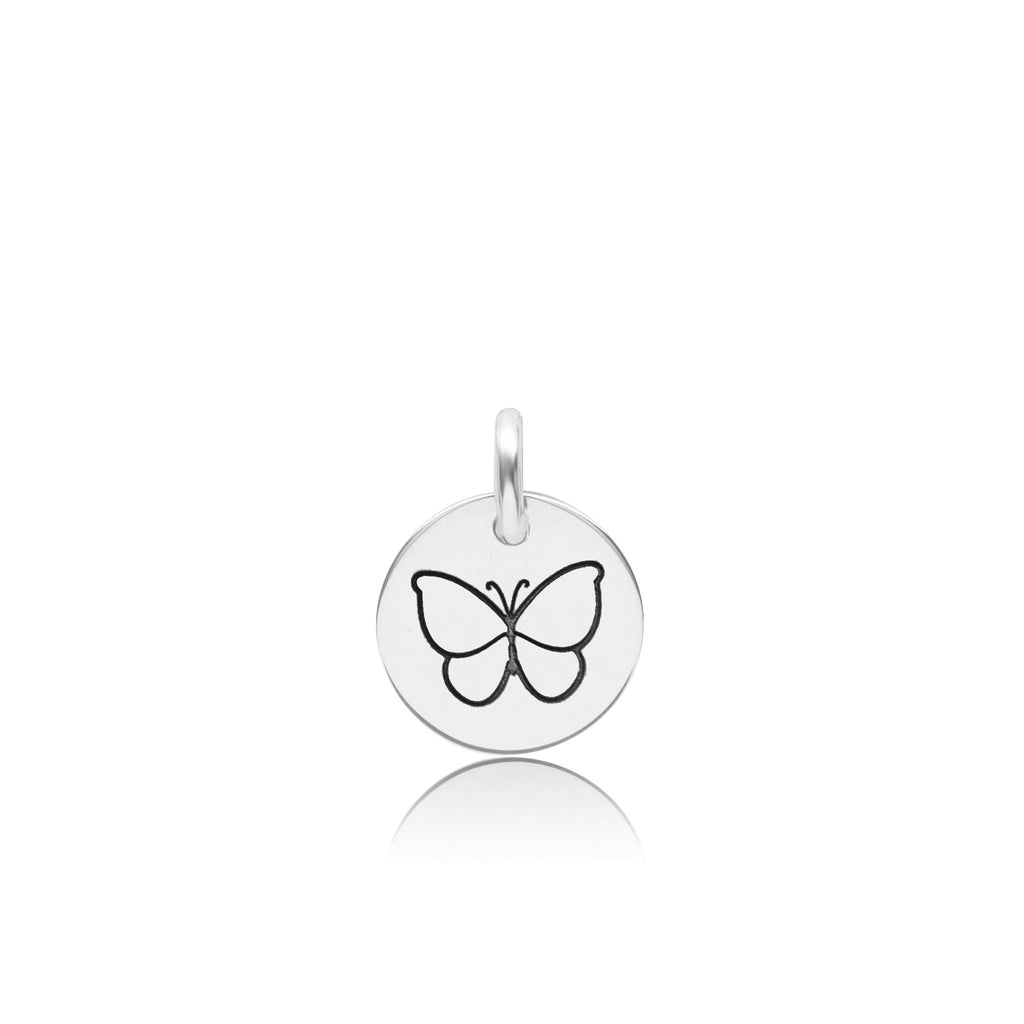 Sterling Silver Engravable Butterfly Circle Tag