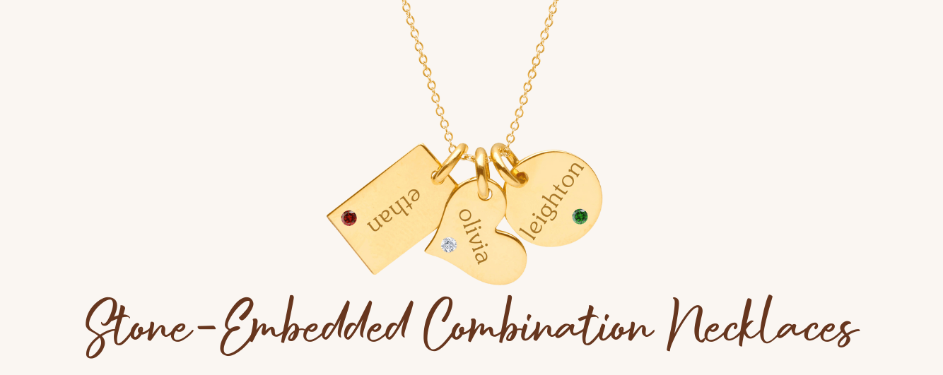 stone embedded family multiple shape combination necklace with birthstones