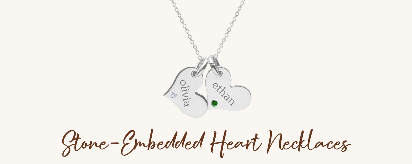 stone embedded heart necklaces are classic and beautiful