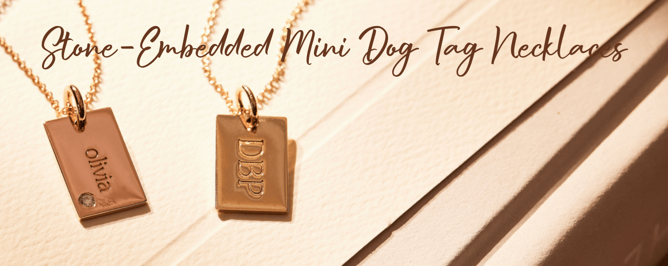 stone embedded versions of our popular mini dog tag necklace and charms