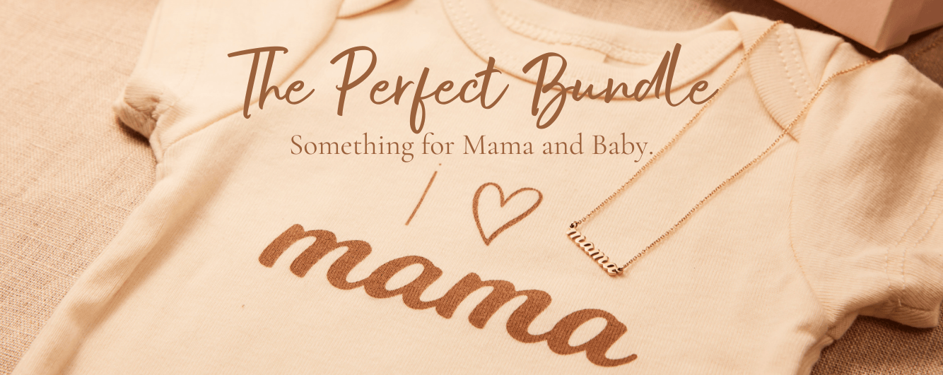 The perfect baby shower gift! Something for mama and baby. A mama necklace and baby mama onesie.