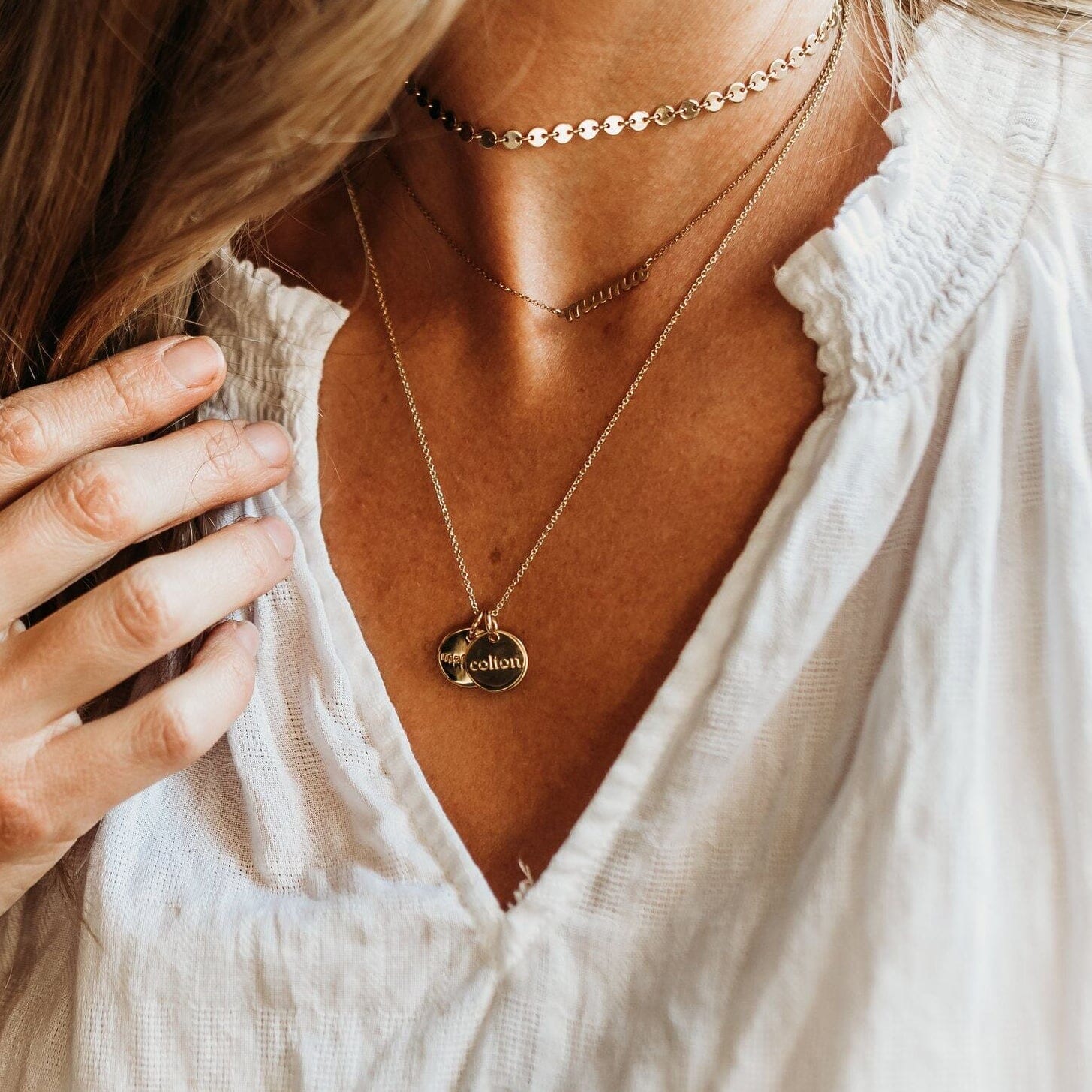 Circle Tag Necklace - 3 Tags