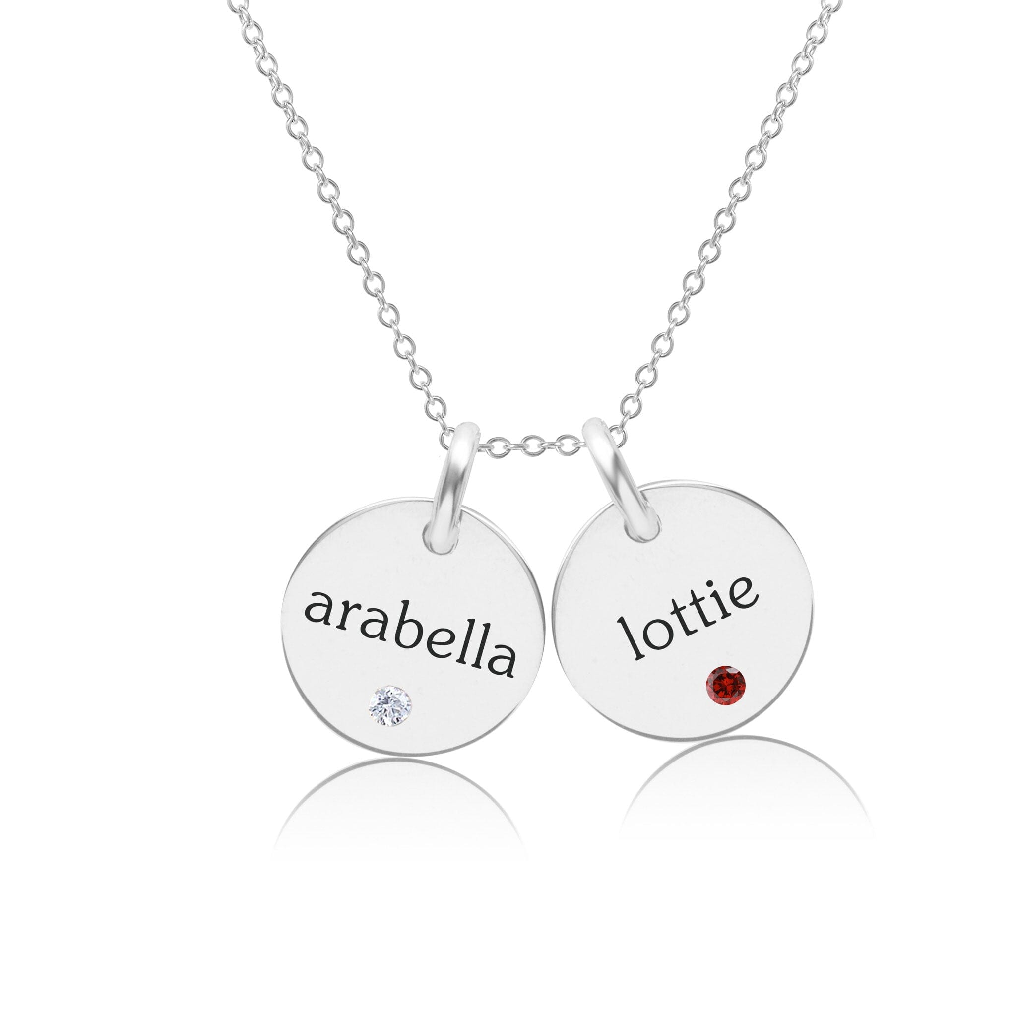 Circle Tag Necklace with Birthstone - 2 Tags