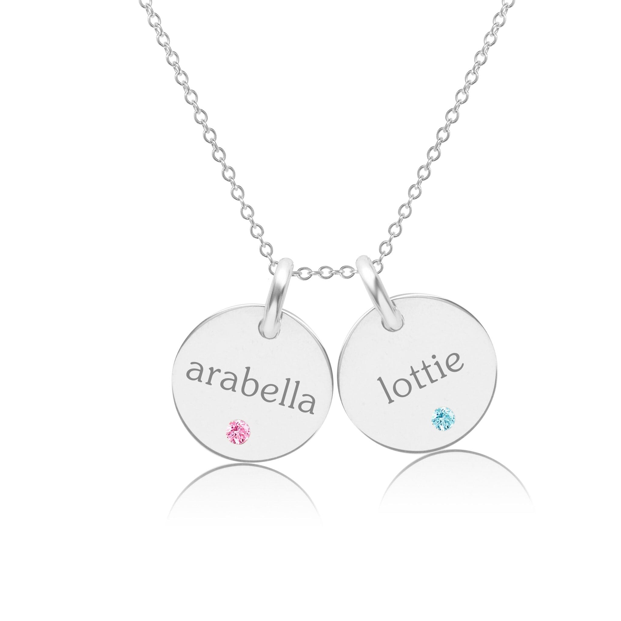 Circle Tag Necklace with Birthstone - 2 Tags