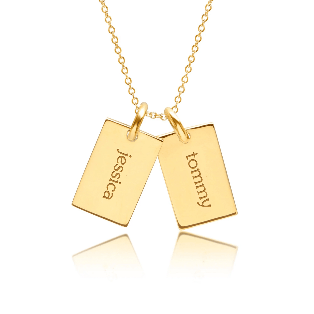 14k Gold Mini Dog Tag Necklace - 2 Names