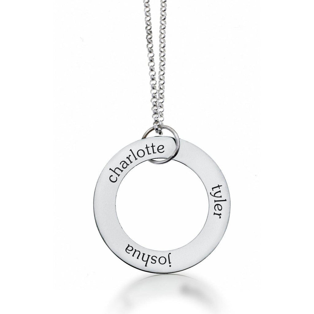 Sterling Silver Circle Pendant Necklace - 3 Names