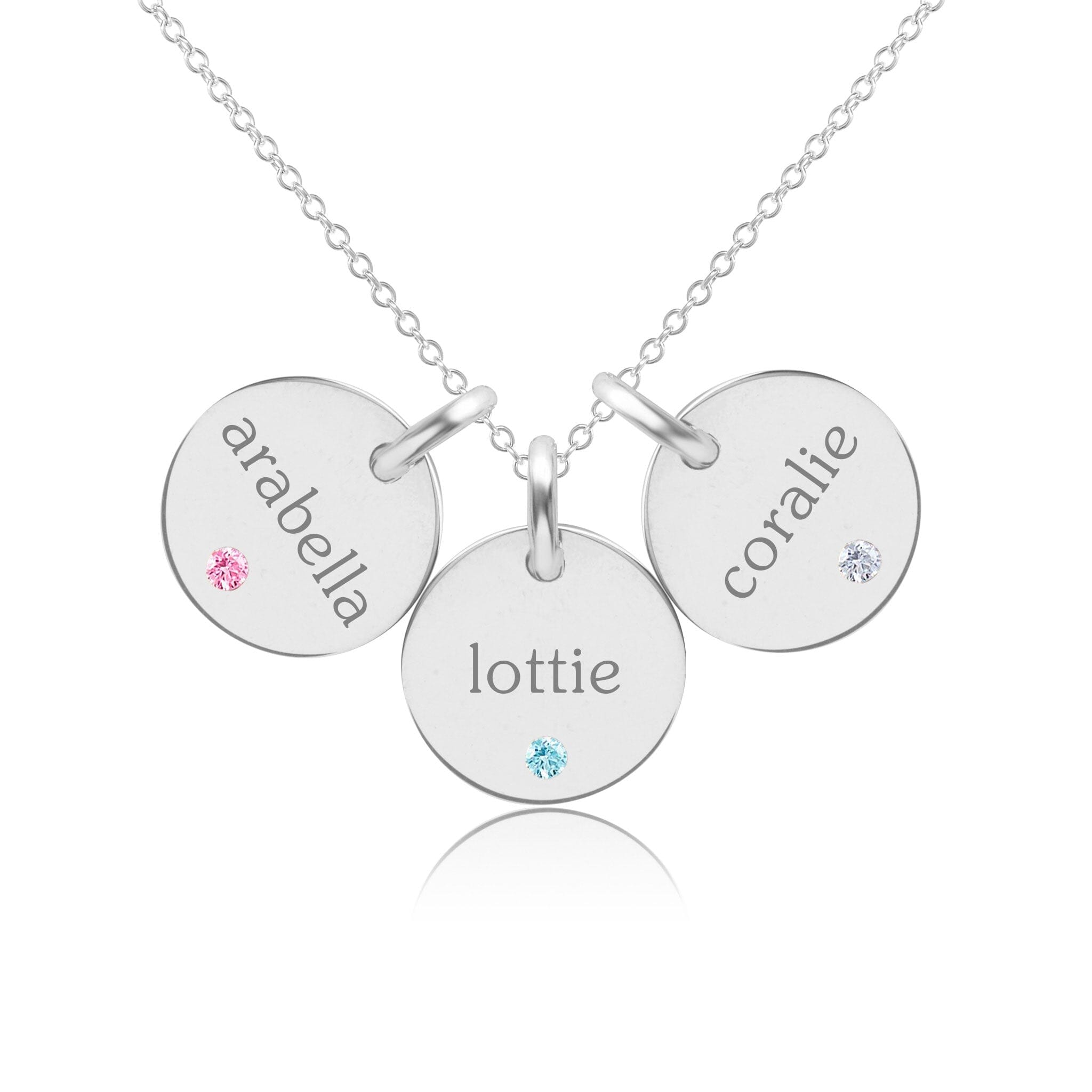 Circle Tag Necklace with Birthstone - 3 Tags