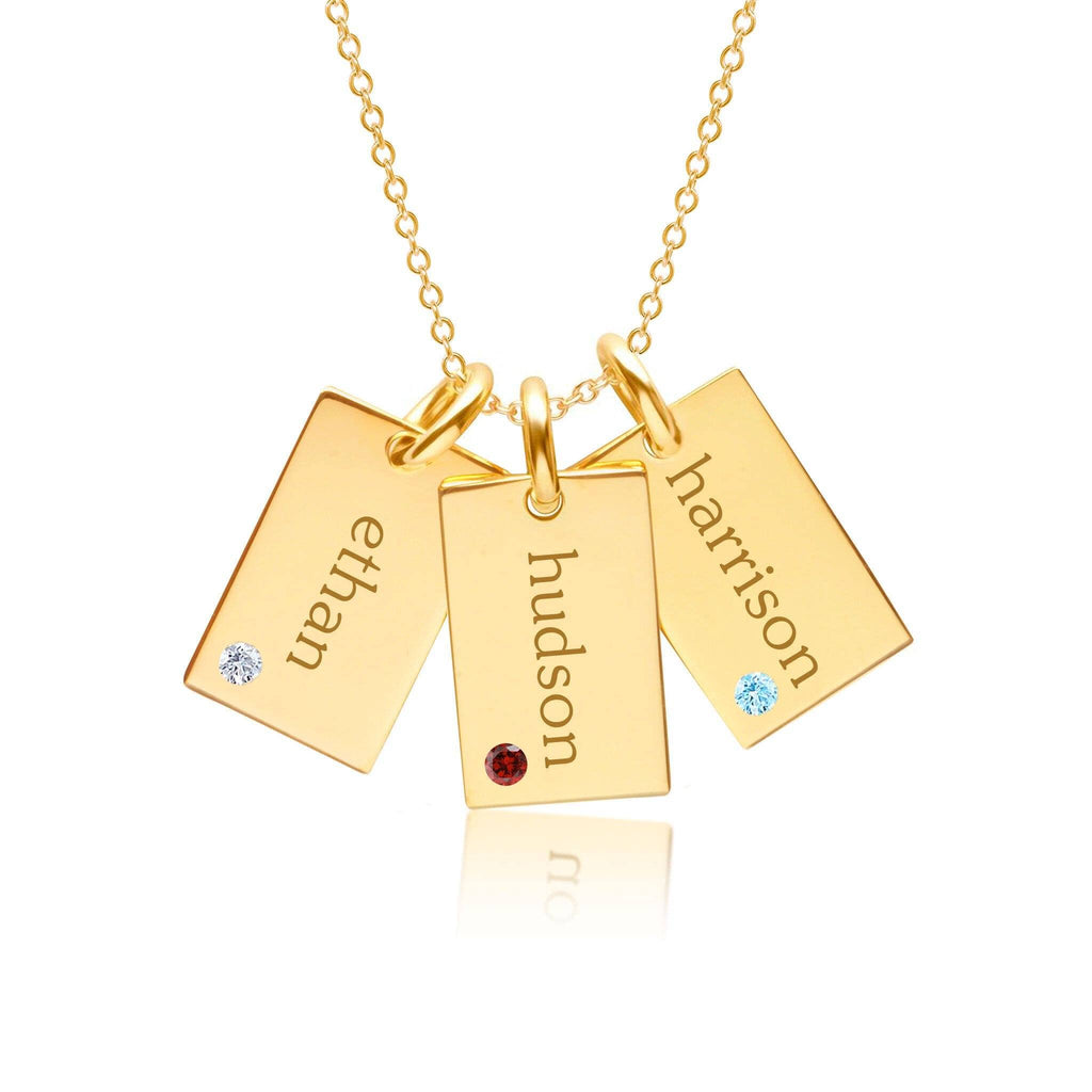 Mini Dog Tag Necklace with Birthstone - 3 Tags